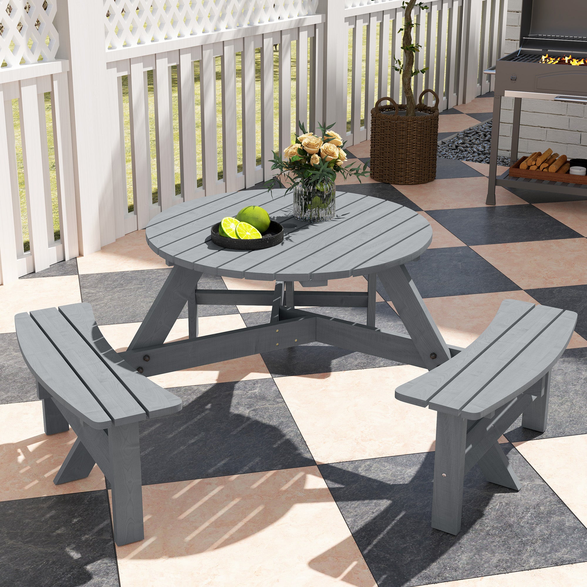 Outsunny 6-Person Fir Wood Outdoor Table Bench Set, Grey