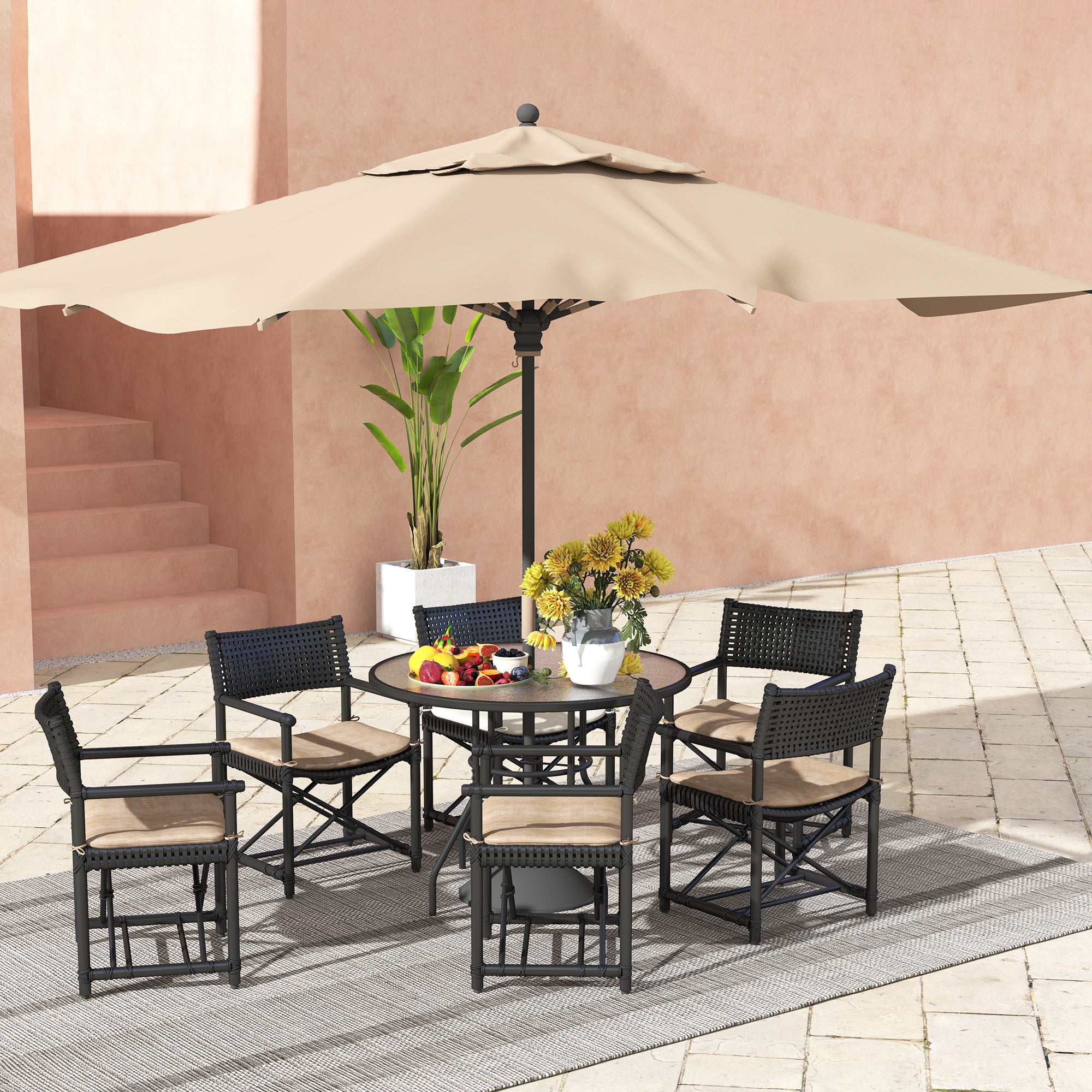 Outsunny 100cm Round Tempered Glass Outdoor Dining Table with Parasol Hole