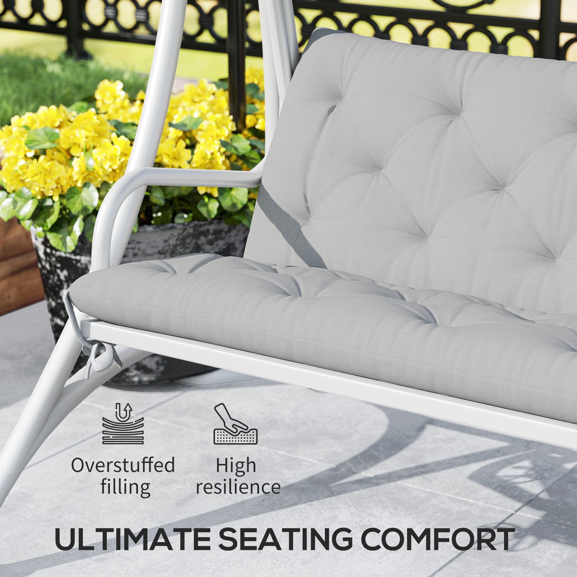 Outsunny Light Grey 3 Seater Garden Bench Cushion with Ties