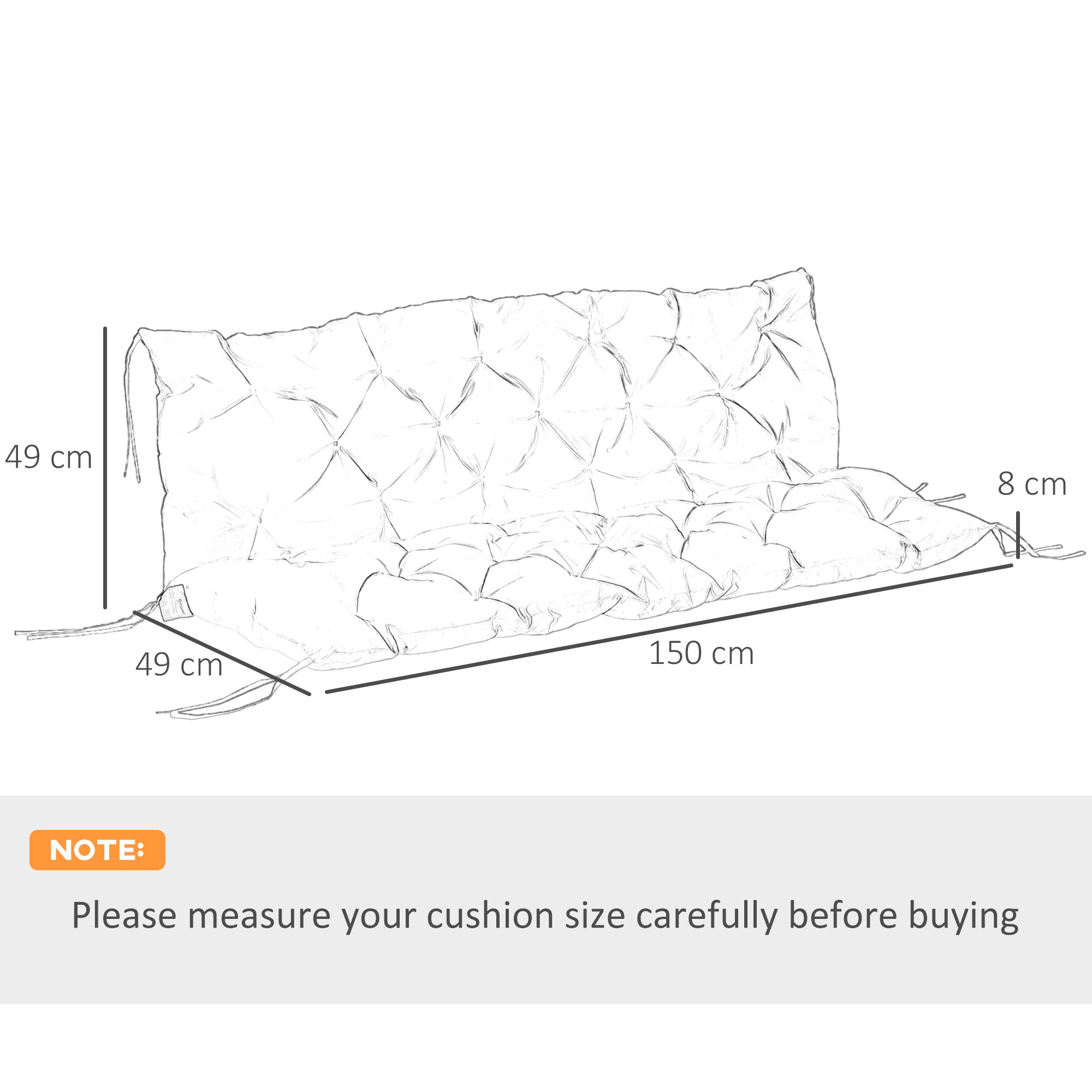 Outsunny Light Grey 3 Seater Garden Bench Cushion with Ties