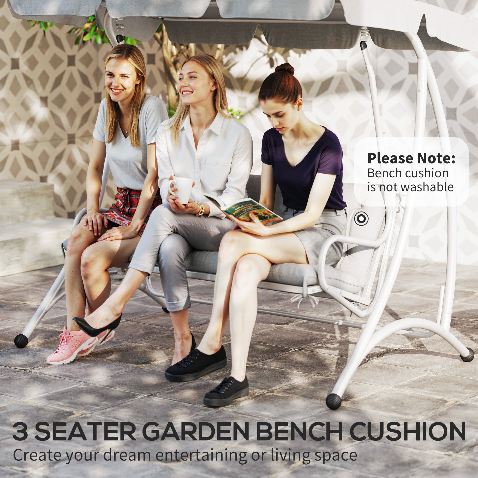 Outsunny Light Grey 3 Seater Garden Bench Cushion with Ties
