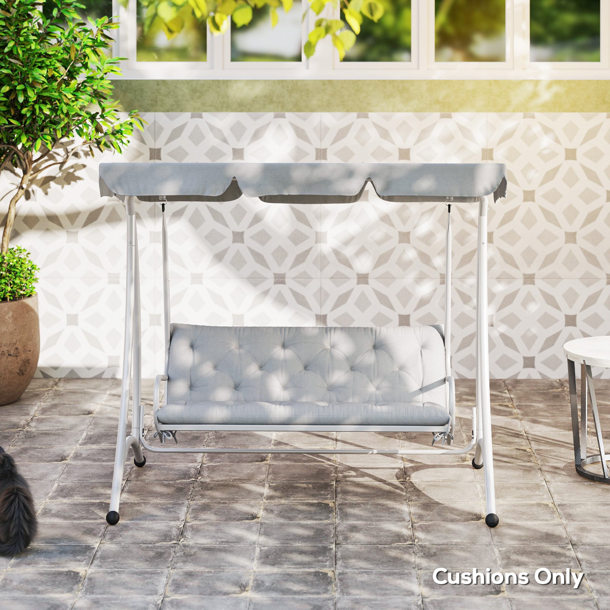 Outsunny Light Grey 3 Seater Garden Bench Cushion with Ties