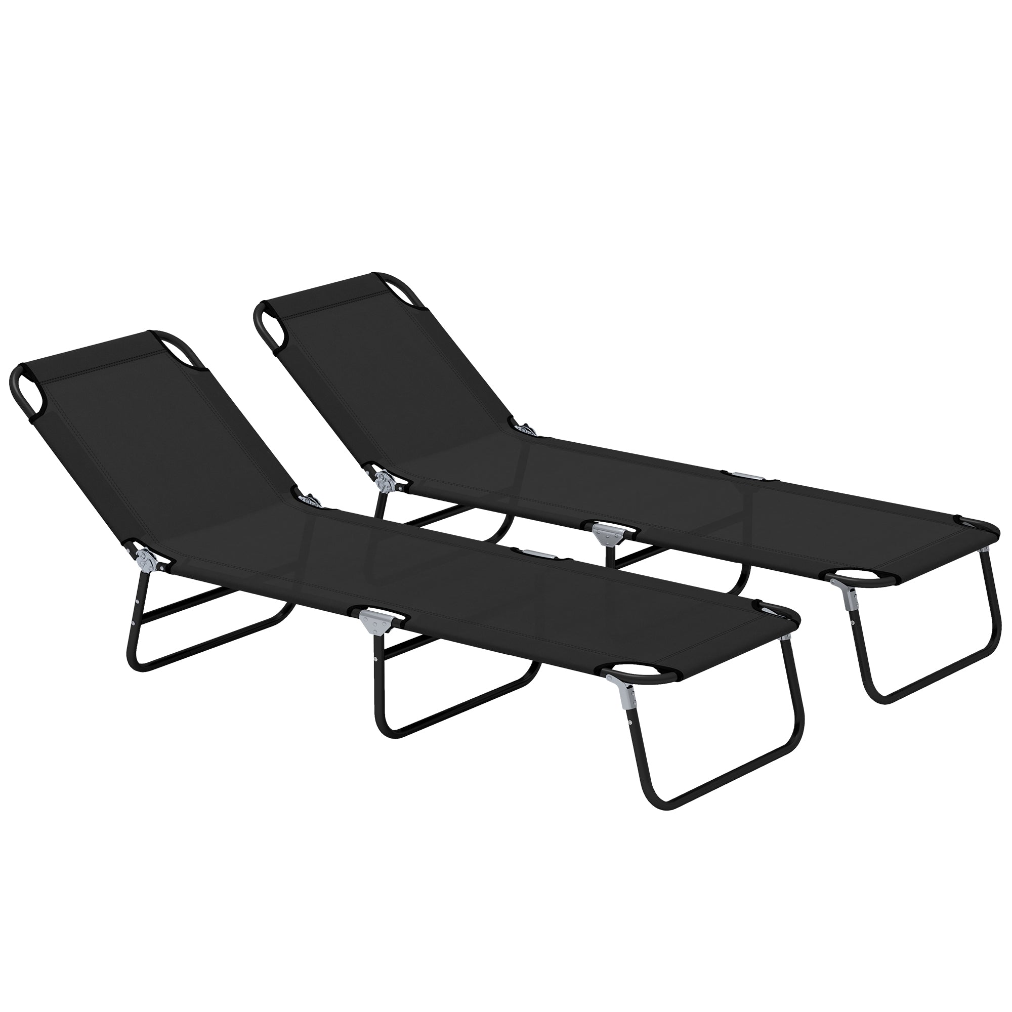 Outsunny Set of 2 Reclining Chaise Lounges, Adjustable Backrest, Black