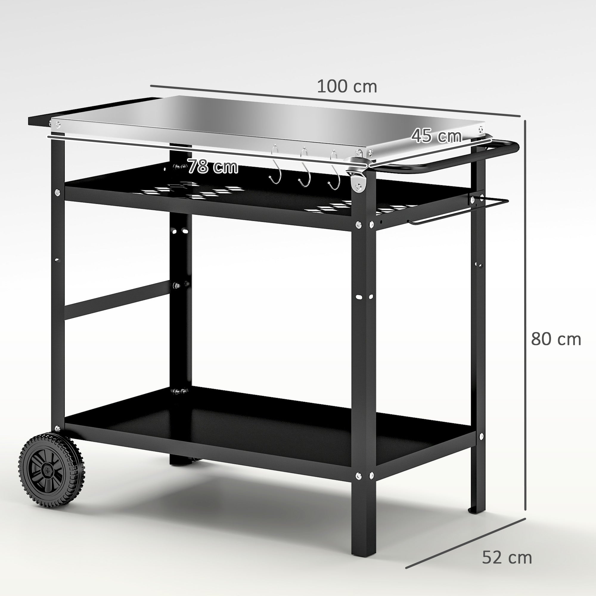 Outsunny BBQ Trolley with Stainless Steel Top, Wheels and Shelves