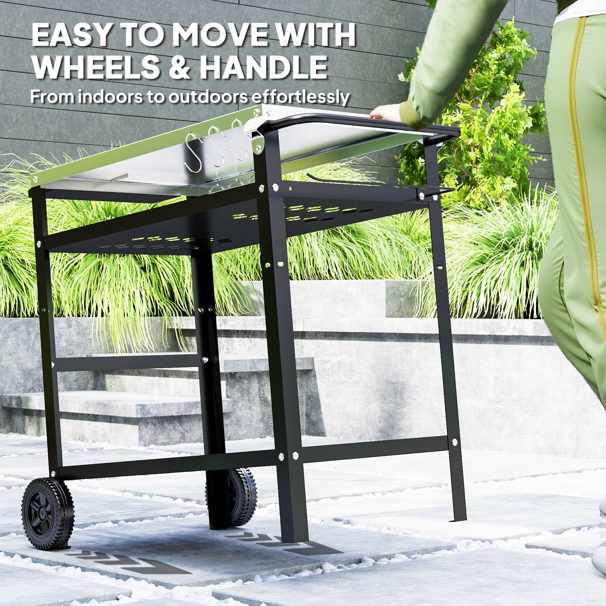 Outsunny BBQ Trolley with Stainless Steel Top, Wheels and Shelves