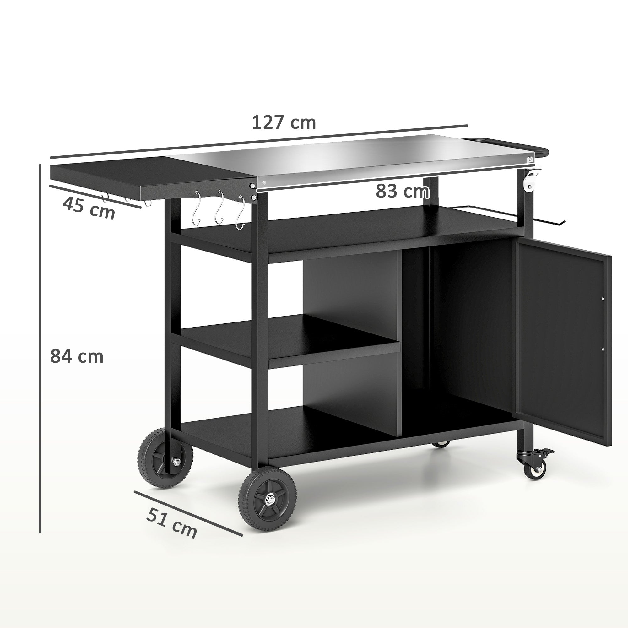 Outsunny Stainless Steel BBQ Grill Trolley with Folding Side Table