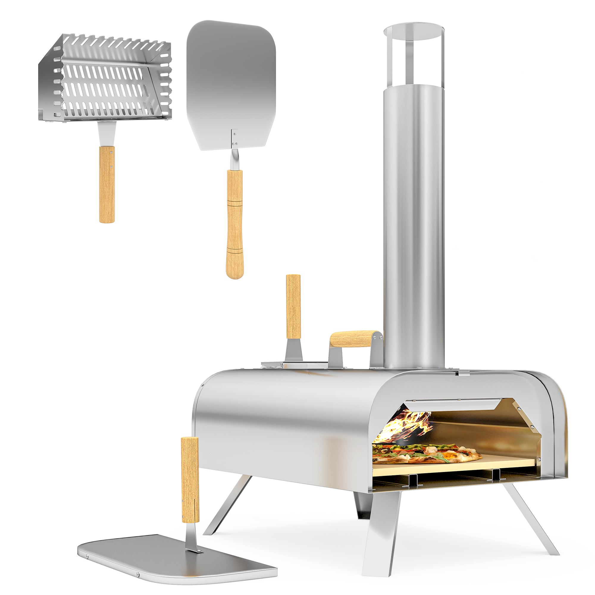 Outsunny Portable Wood Pellet Pizza Oven with Foldable Legs, 12-Inch Stone