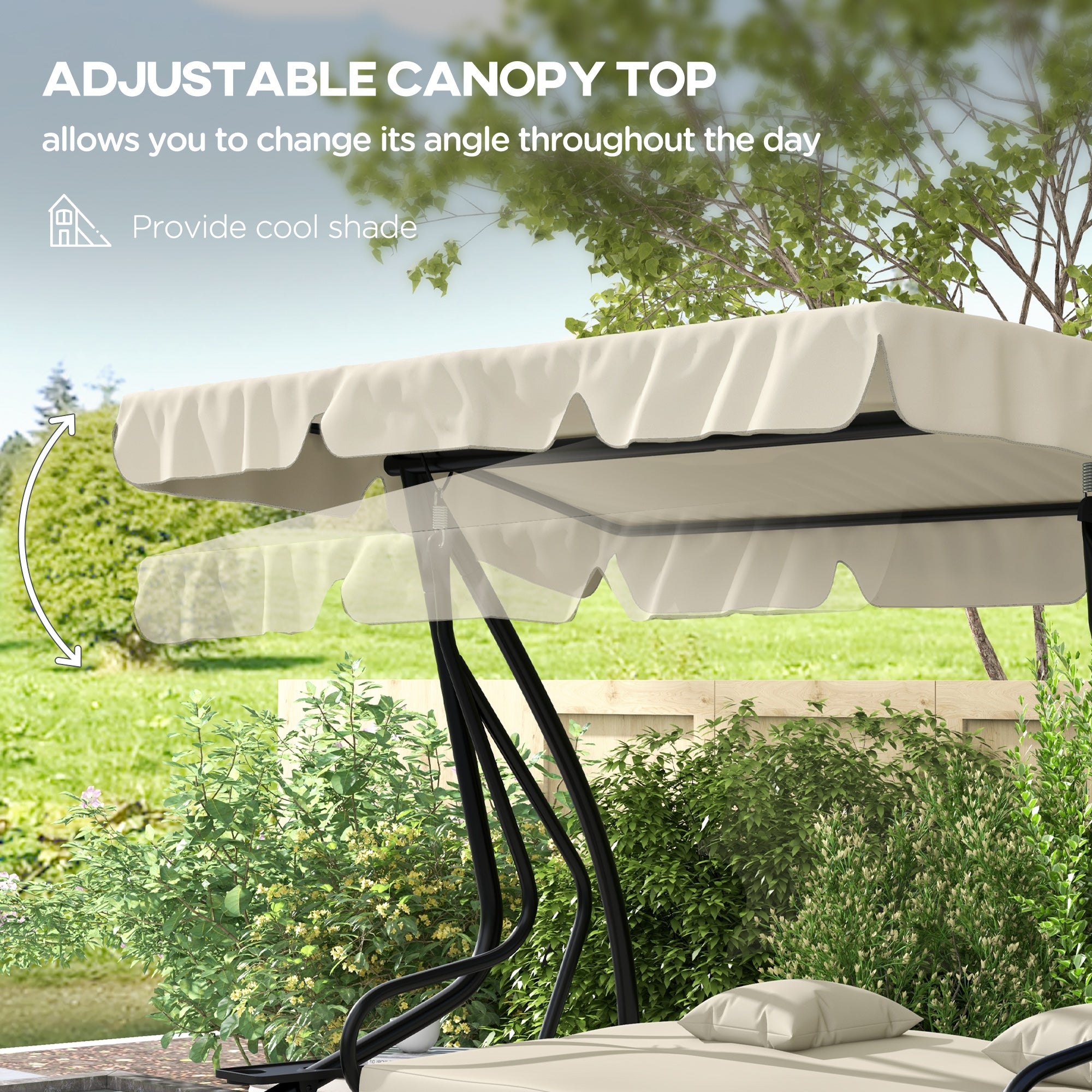 Outsunny 3-Seater Convertible Garden Swing Chair with Adjustable Canopy, Cream