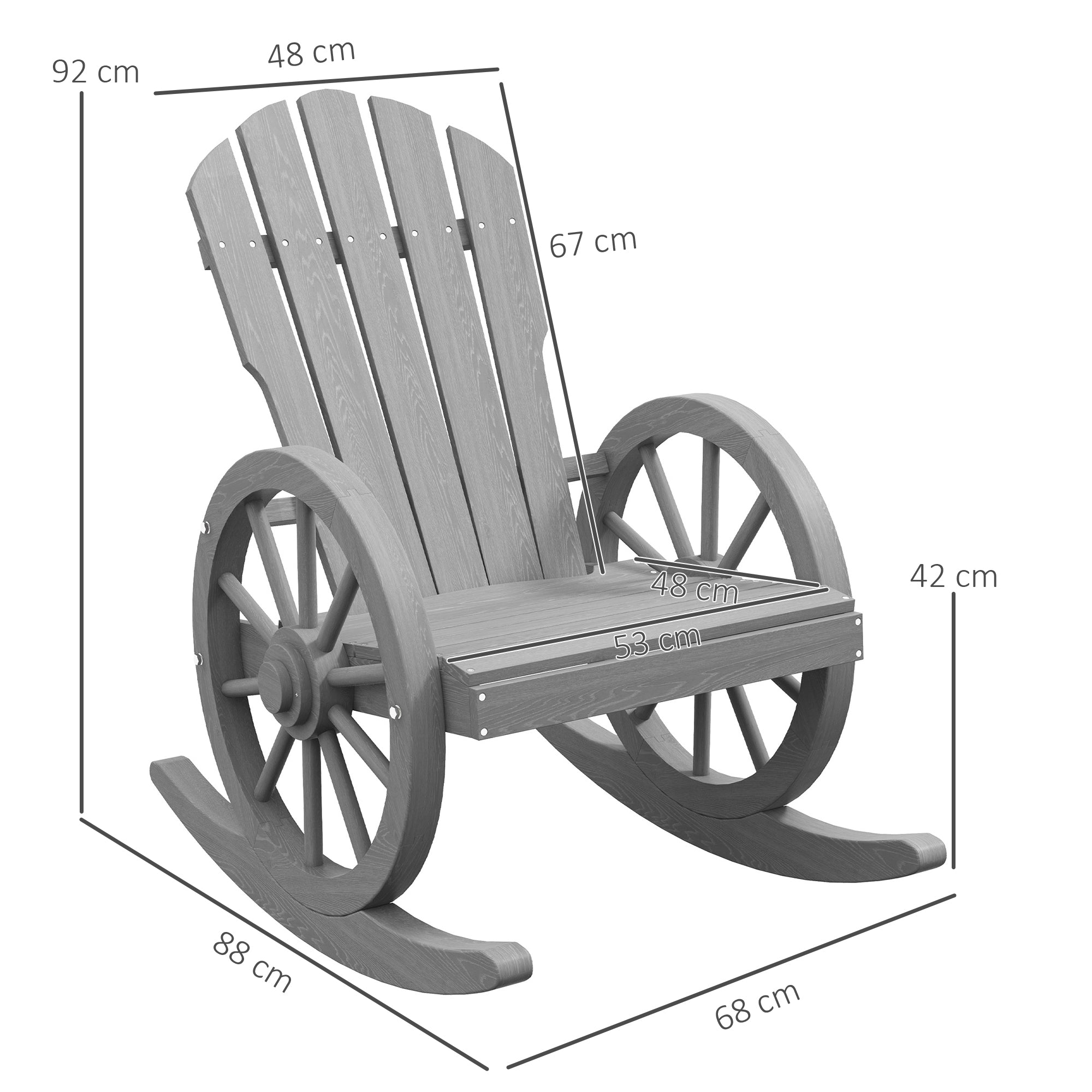 Outsunny Grey Fir Wood Adirondack Rocking Chair for Porch Garden