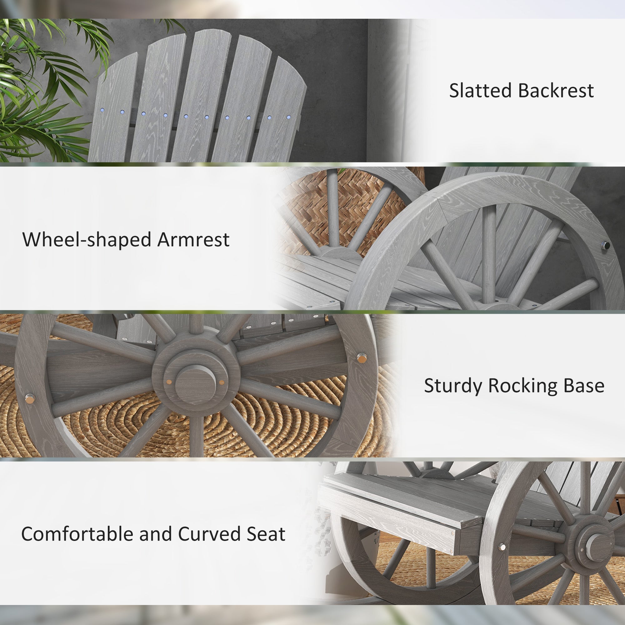 Outsunny Grey Fir Wood Adirondack Rocking Chair for Porch Garden