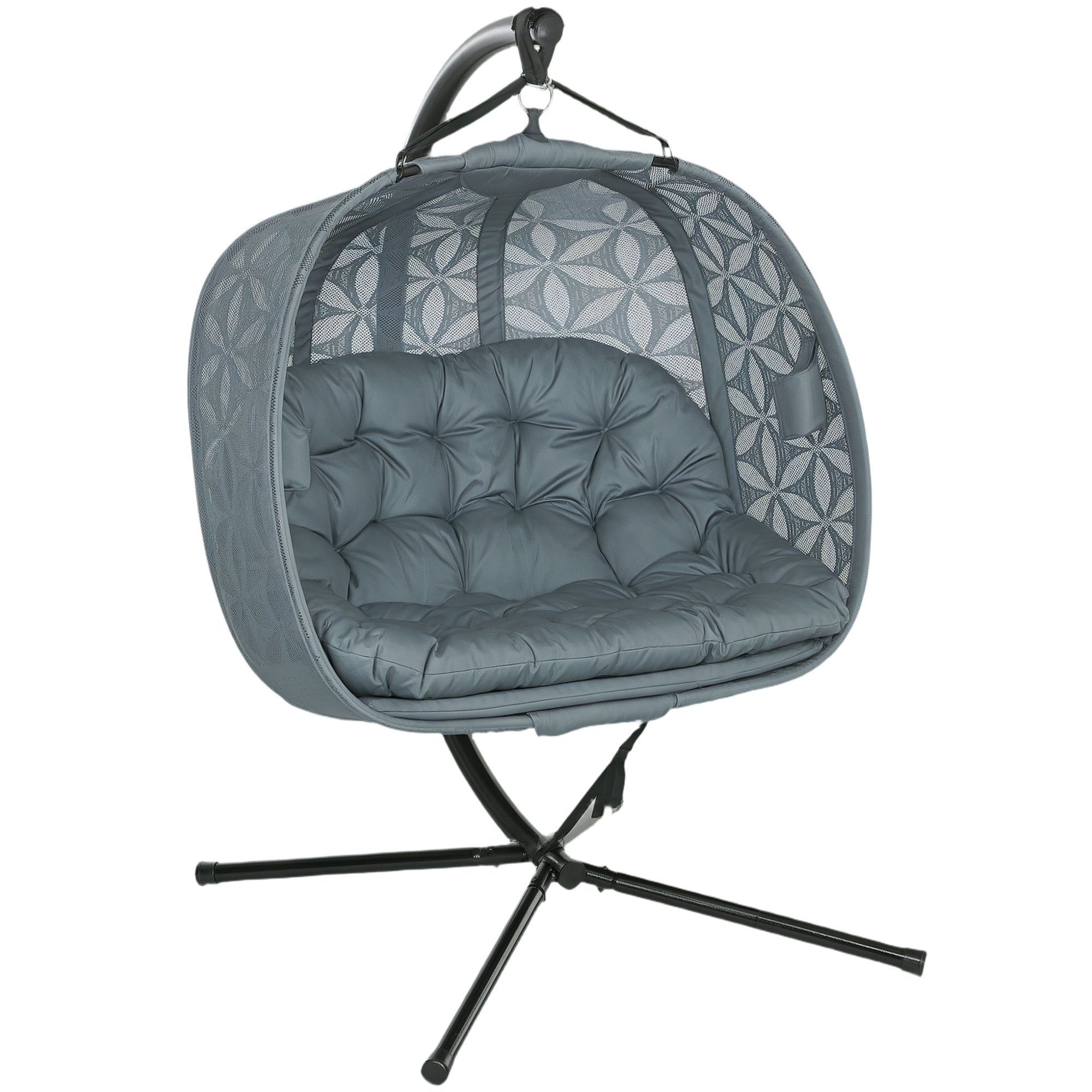 Outsunny Two-Seater Hanging Swing Chair with Stand and Cup Holders