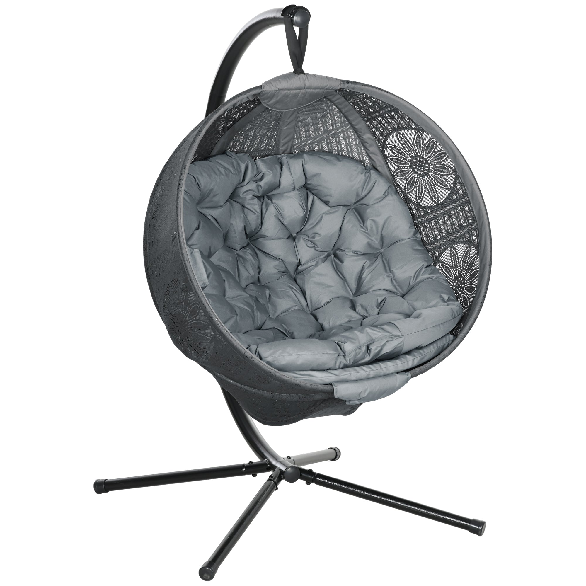 Outsunny Hanging Swing Chair with Metal Stand, Side Pocket, Grey