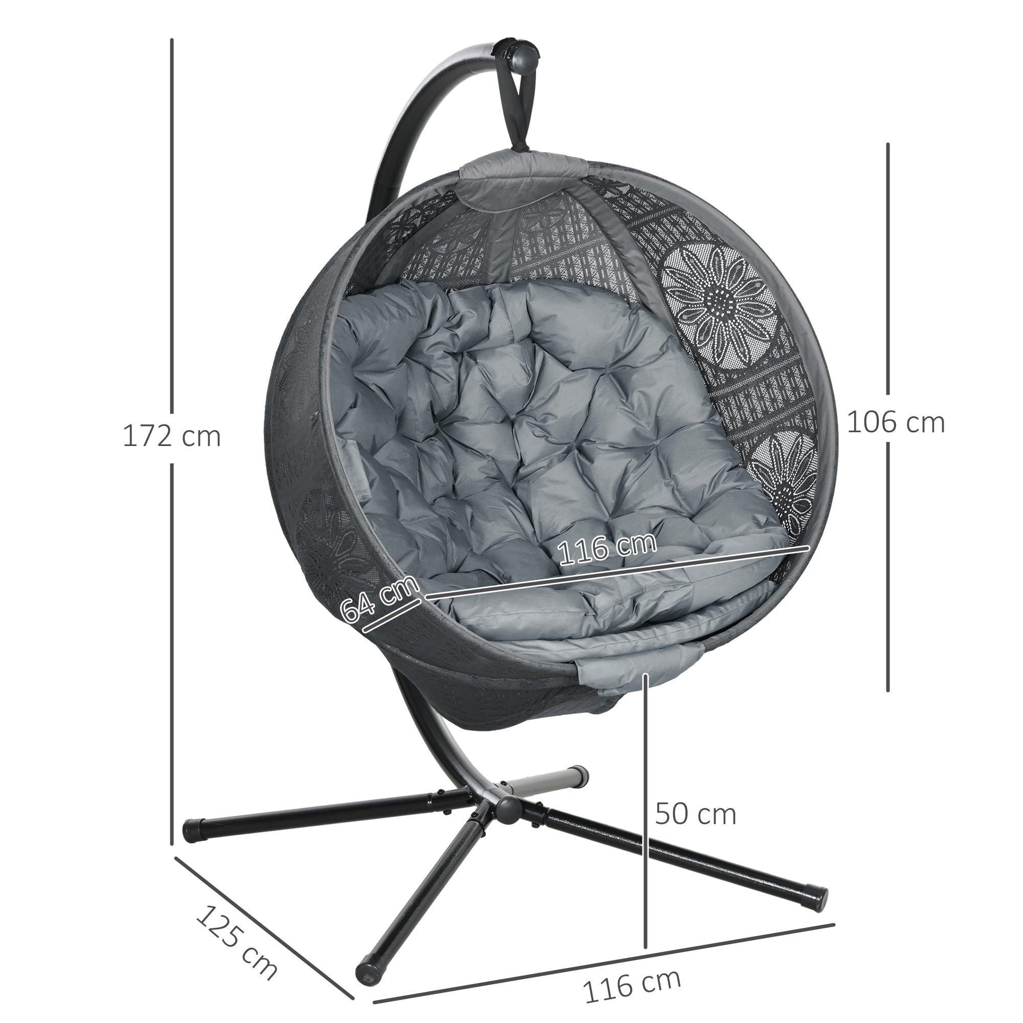 Outsunny Hanging Swing Chair with Metal Stand, Side Pocket, Grey