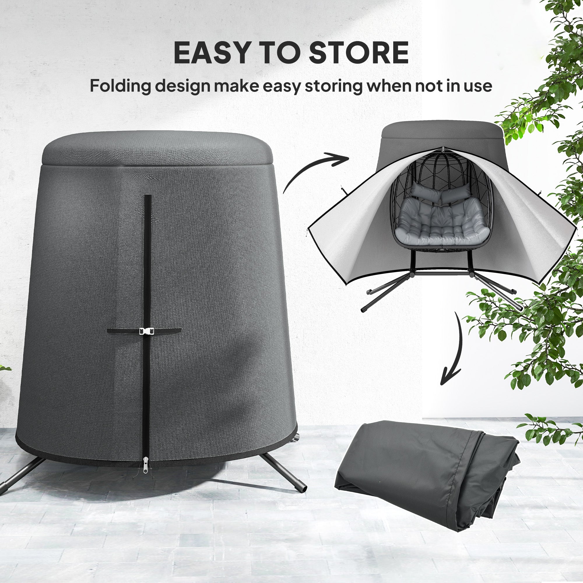 Outsunny Waterproof Hanging Egg Chair Cover, Grey, 196 x 230 cm