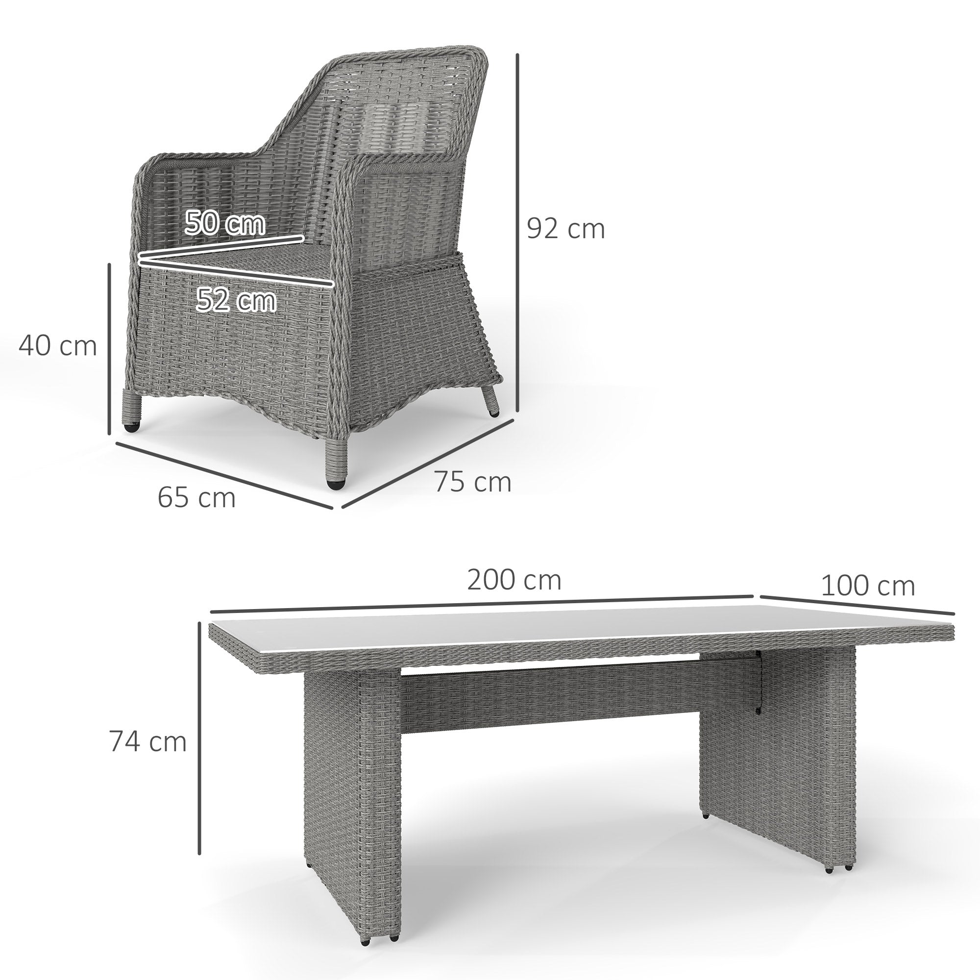 Outsunny 6 Seater Outdoor Rattan Dining Set with Glass Table, Cushions, Grey