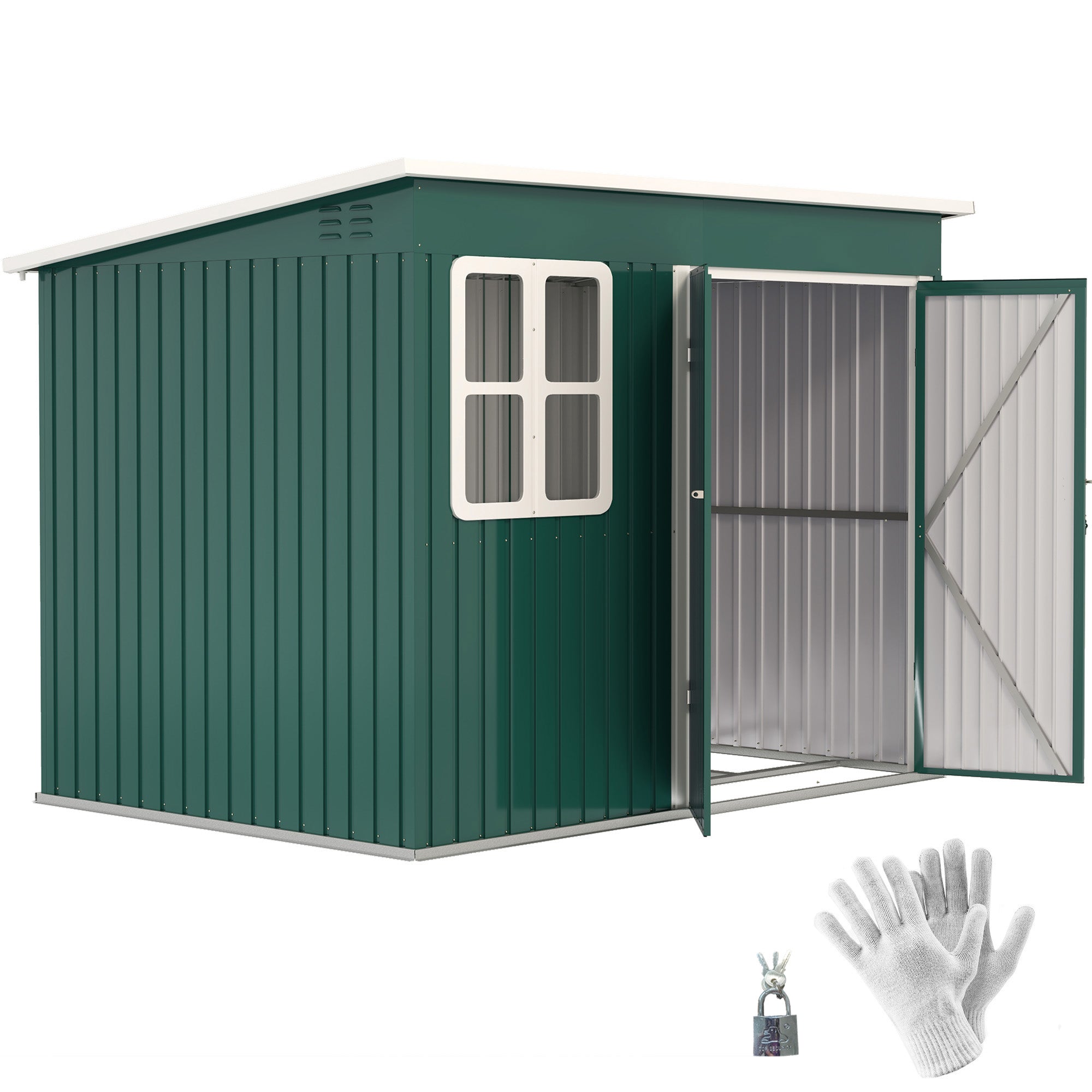 Outsunny Green Galvanised Steel Garden Shed with Foundation Kit