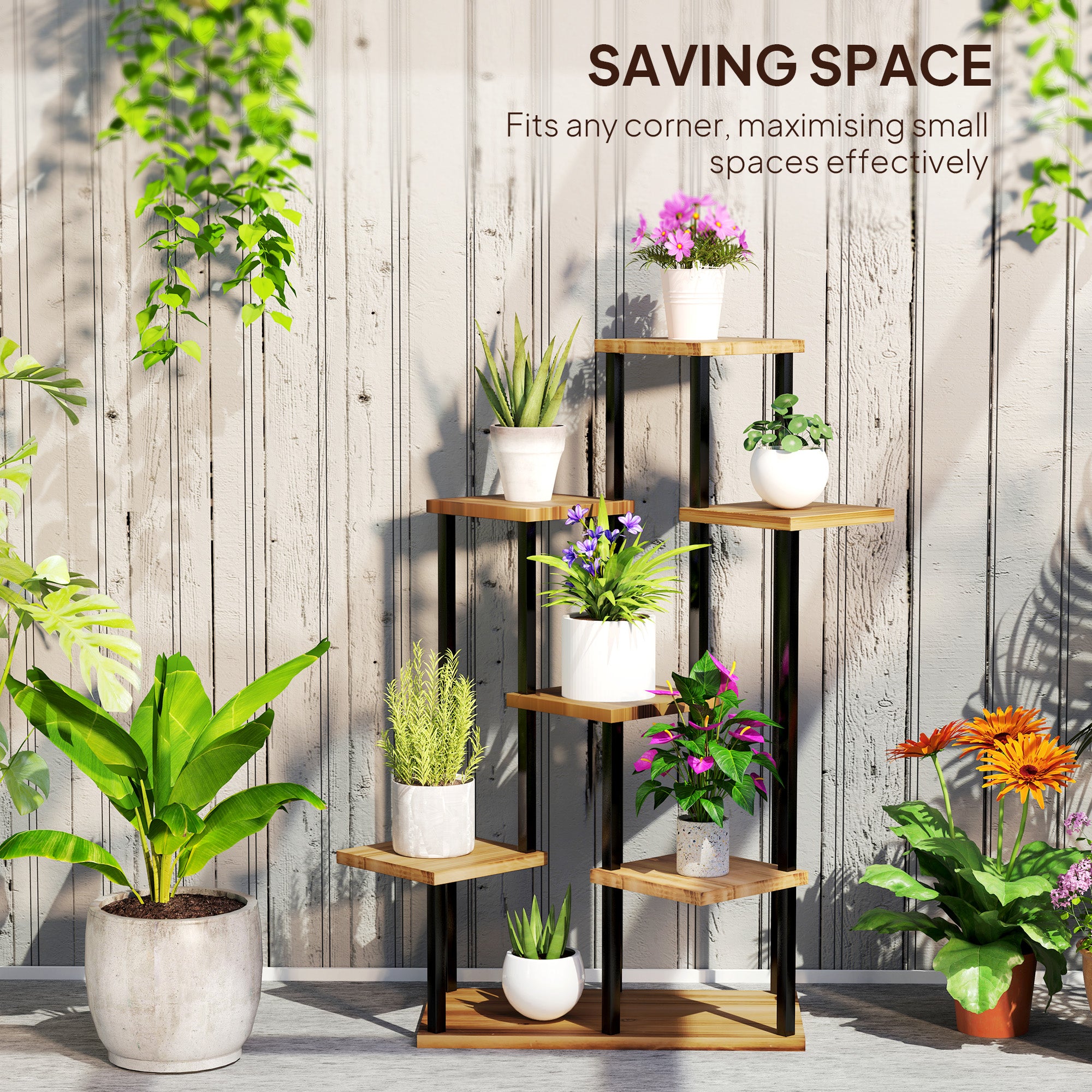 Outsunny 7-Tier Tall Plant Stand, Steel Frame & Fir Wood Base