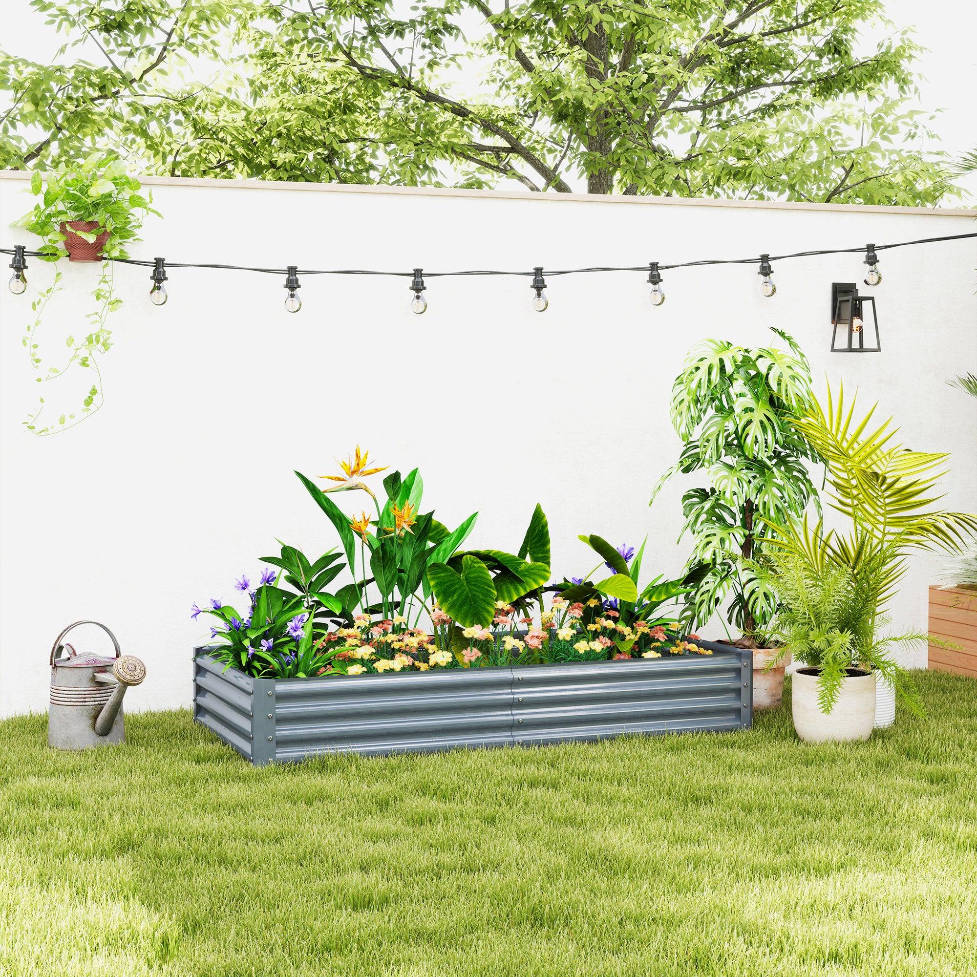 Outsunny Galvanised Steel Raised Garden Bed 180 x 90 x 30cm Silver