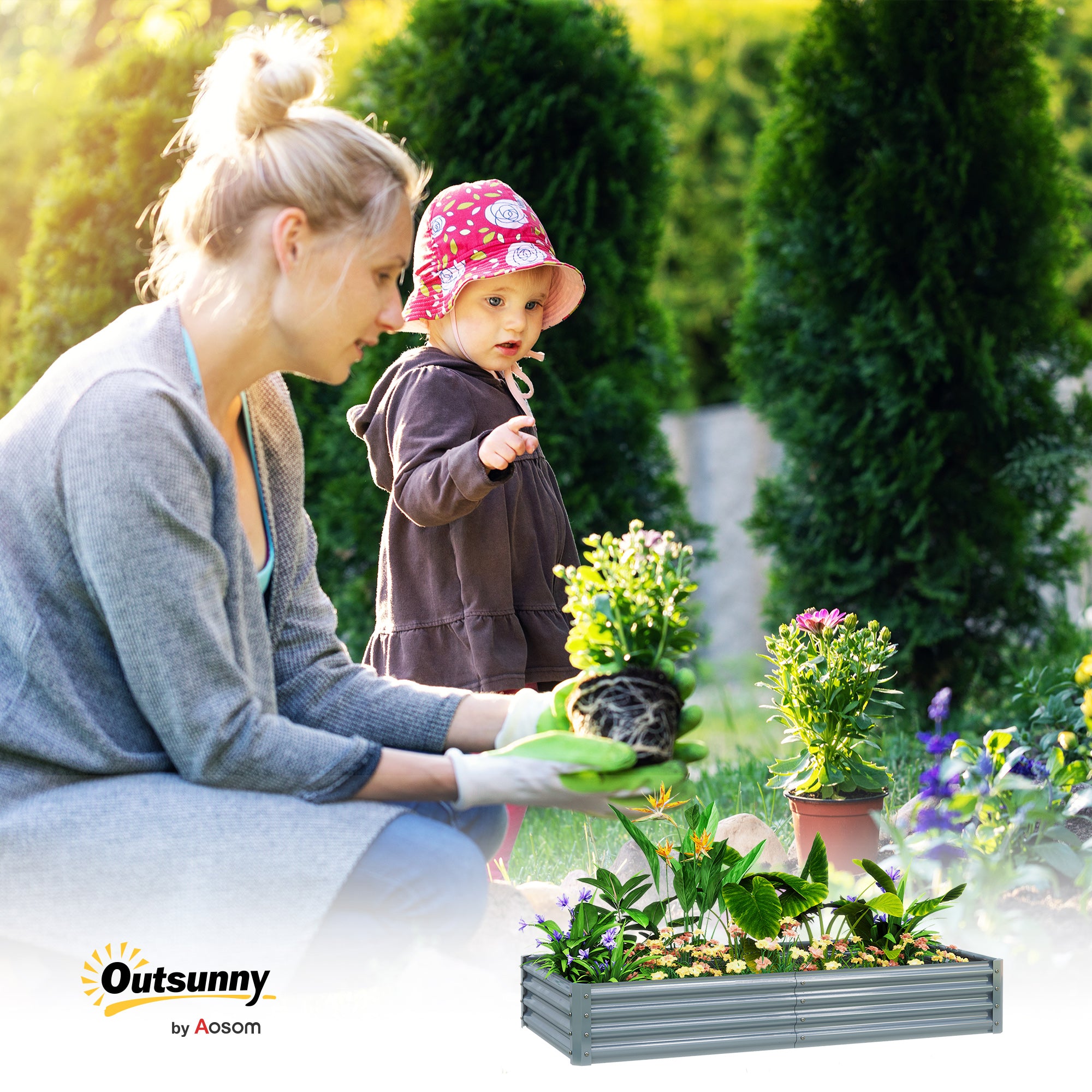 Outsunny Galvanised Steel Raised Garden Bed 180 x 90 x 30cm Silver