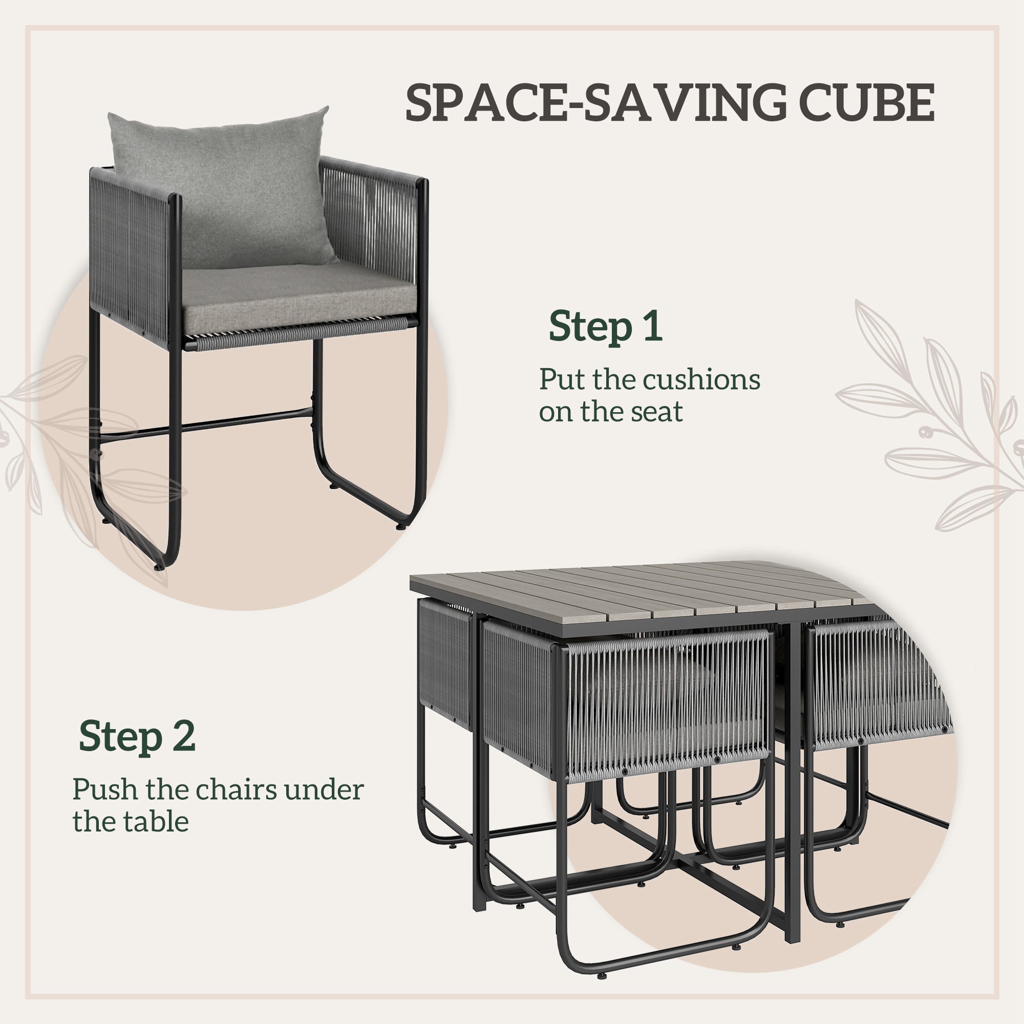 Outsunny Rattan Cube Dining Set with Space-Saving Design