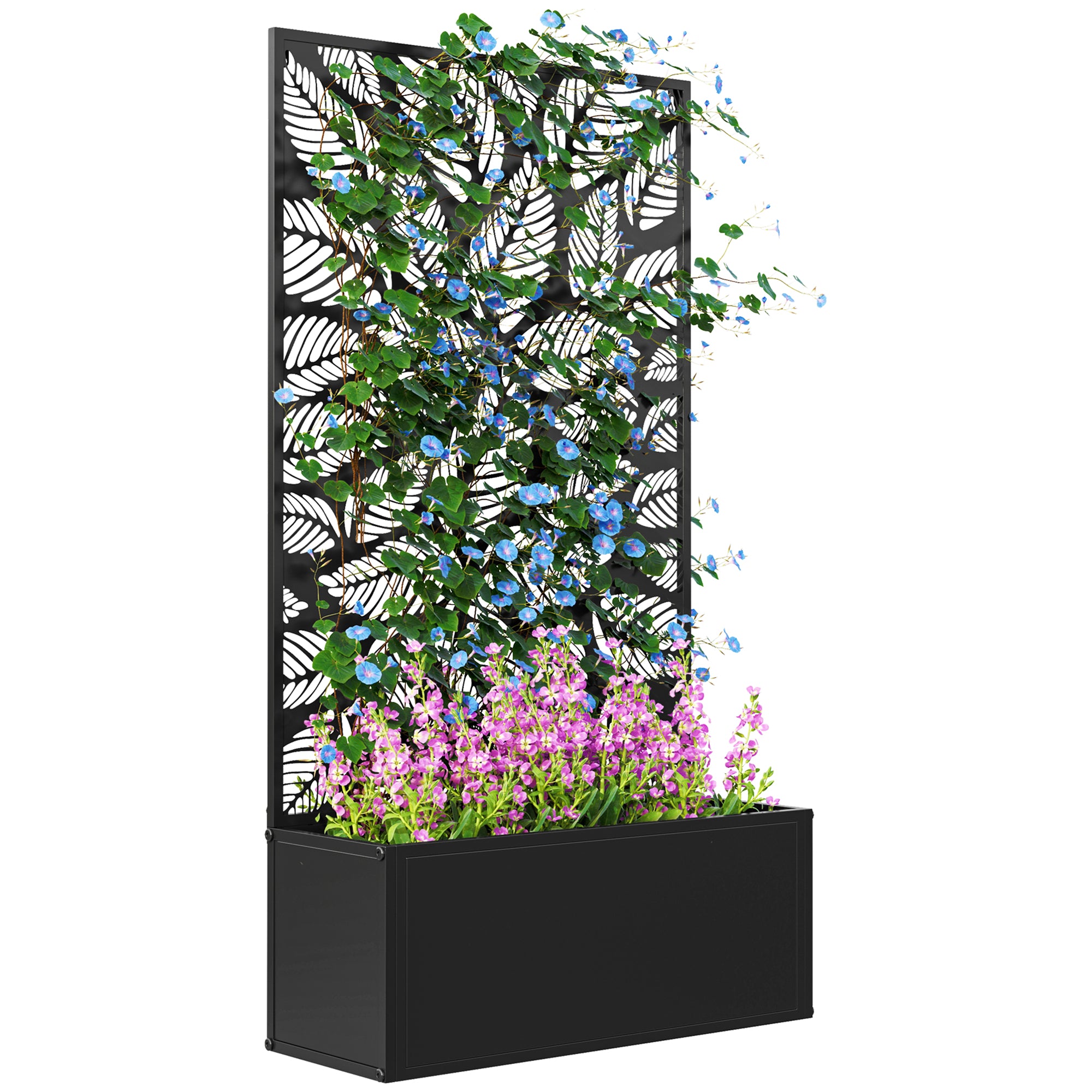 Outsunny Metal Raised Garden Bed with Trellis, Wall-Mounted Planter