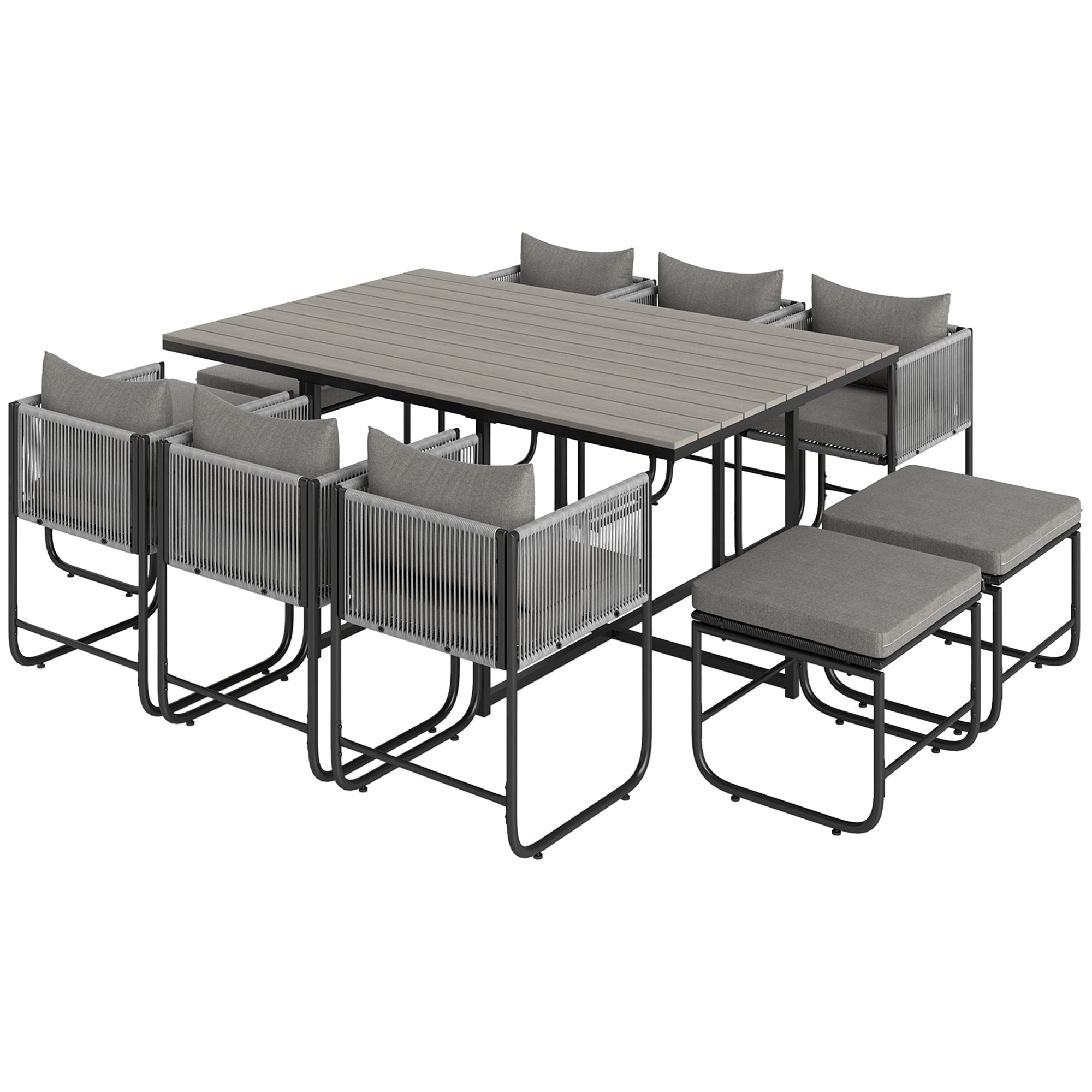 Outsunny Grey Rattan Garden Dining Set with Space-Saving Design