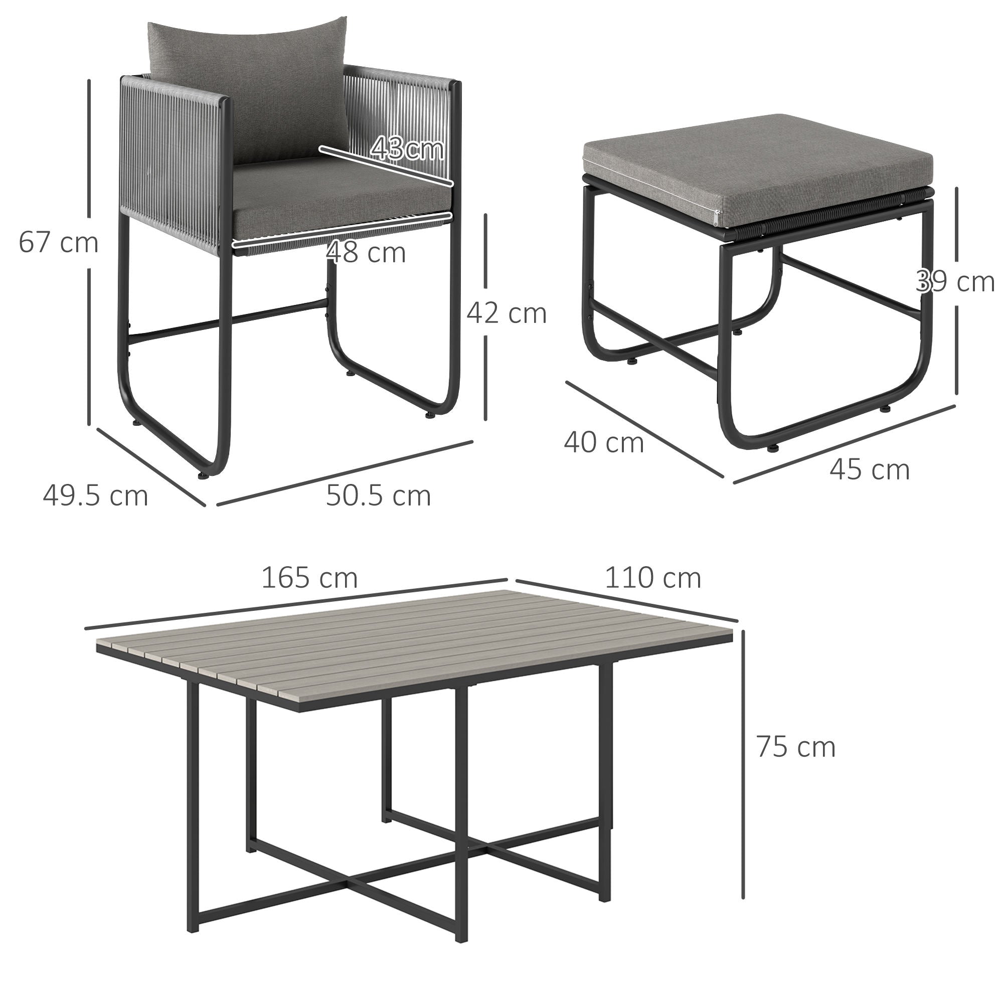 Outsunny Grey Rattan Garden Dining Set with Space-Saving Design