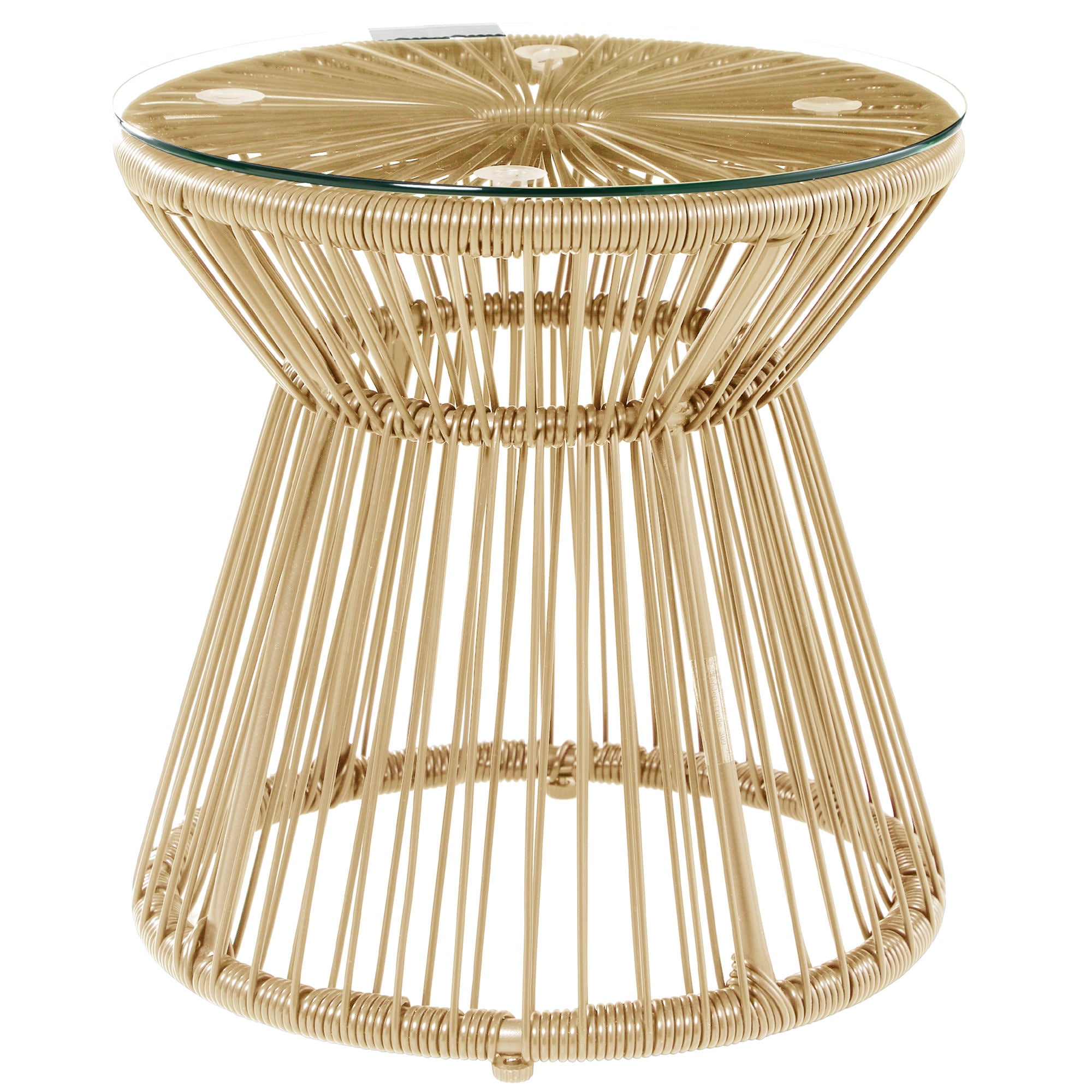 Outsunny Round PE Rattan Side Table with Glass Top, Natural