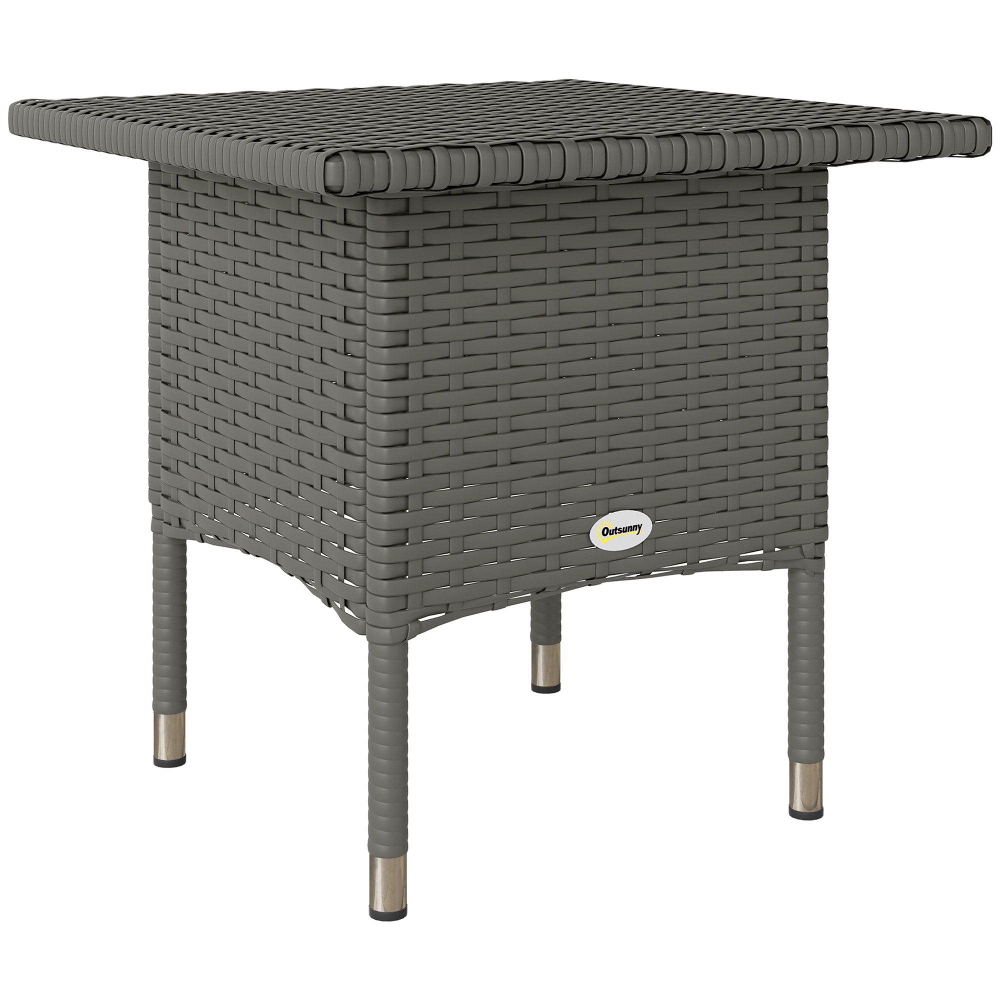 Outsunny Grey PE Rattan Outdoor Coffee Table with Steel Frame