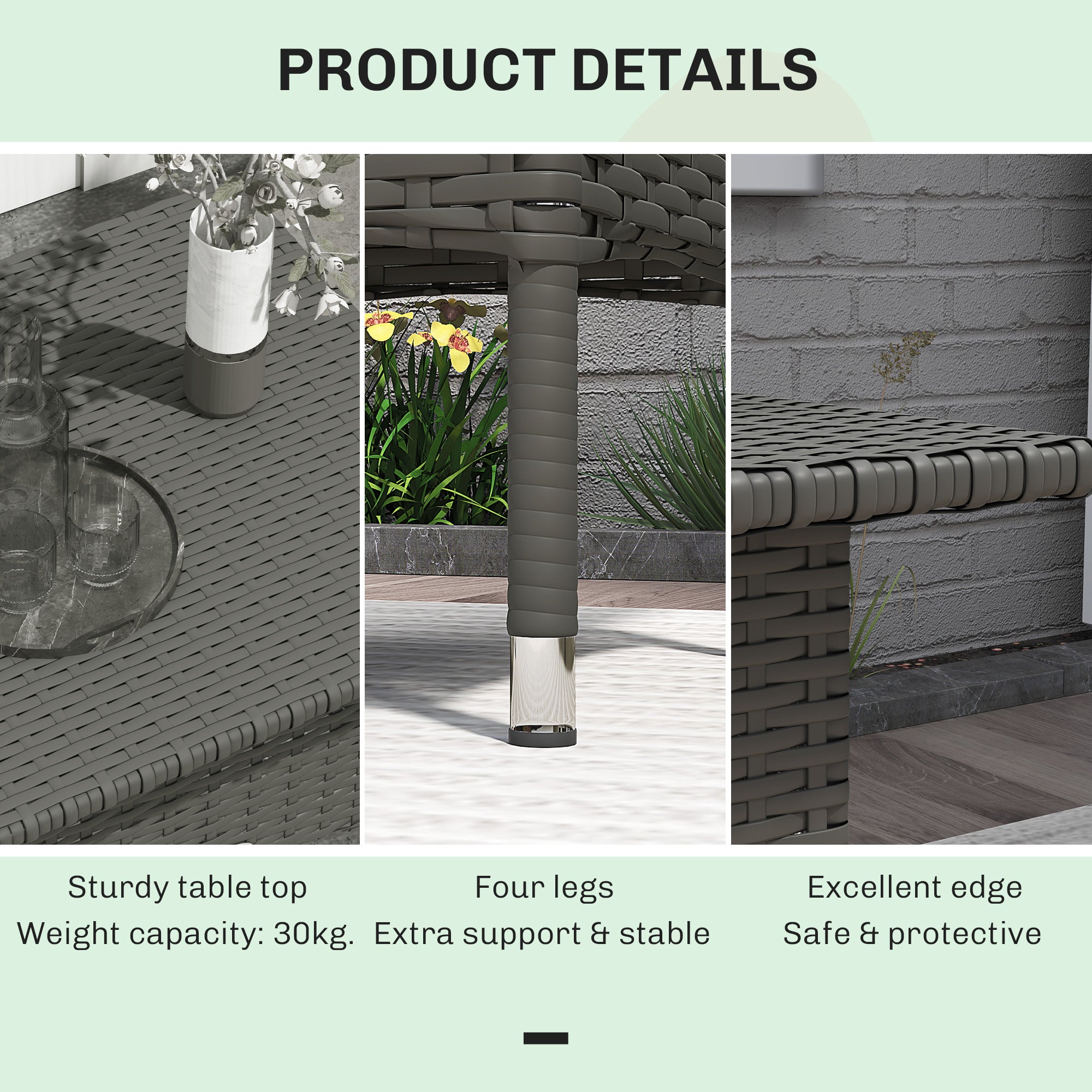 Outsunny Grey PE Rattan Outdoor Coffee Table with Steel Frame