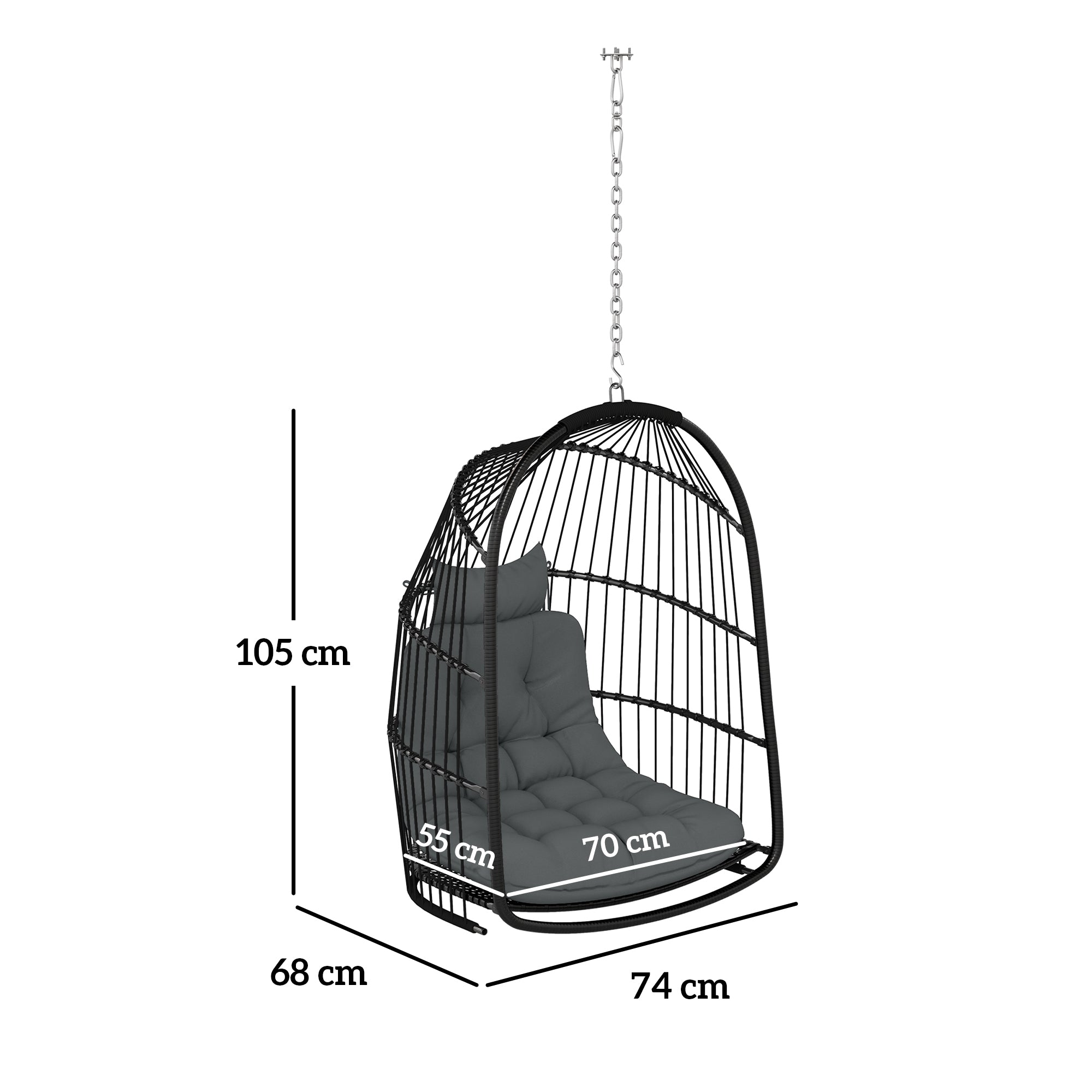 Outsunny Rattan Egg Hanging Chair with Installation Kit, Indoor Outdoor Swing Chair