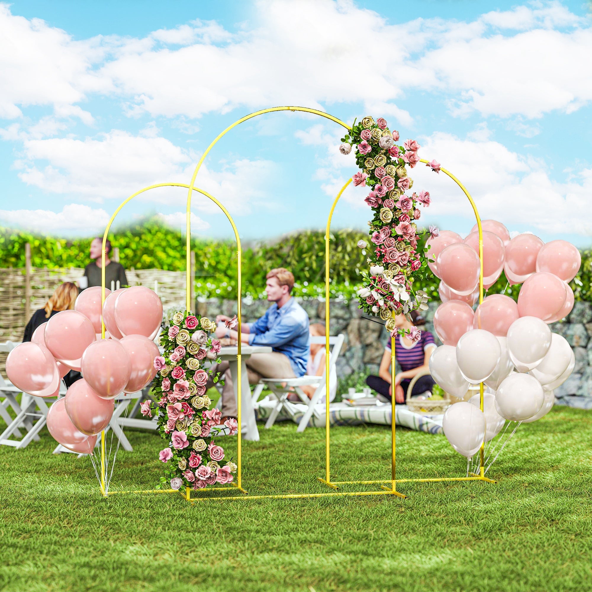 Outsunny Gold Tone Metal Wedding Arch Frame Backdrop Stand Set