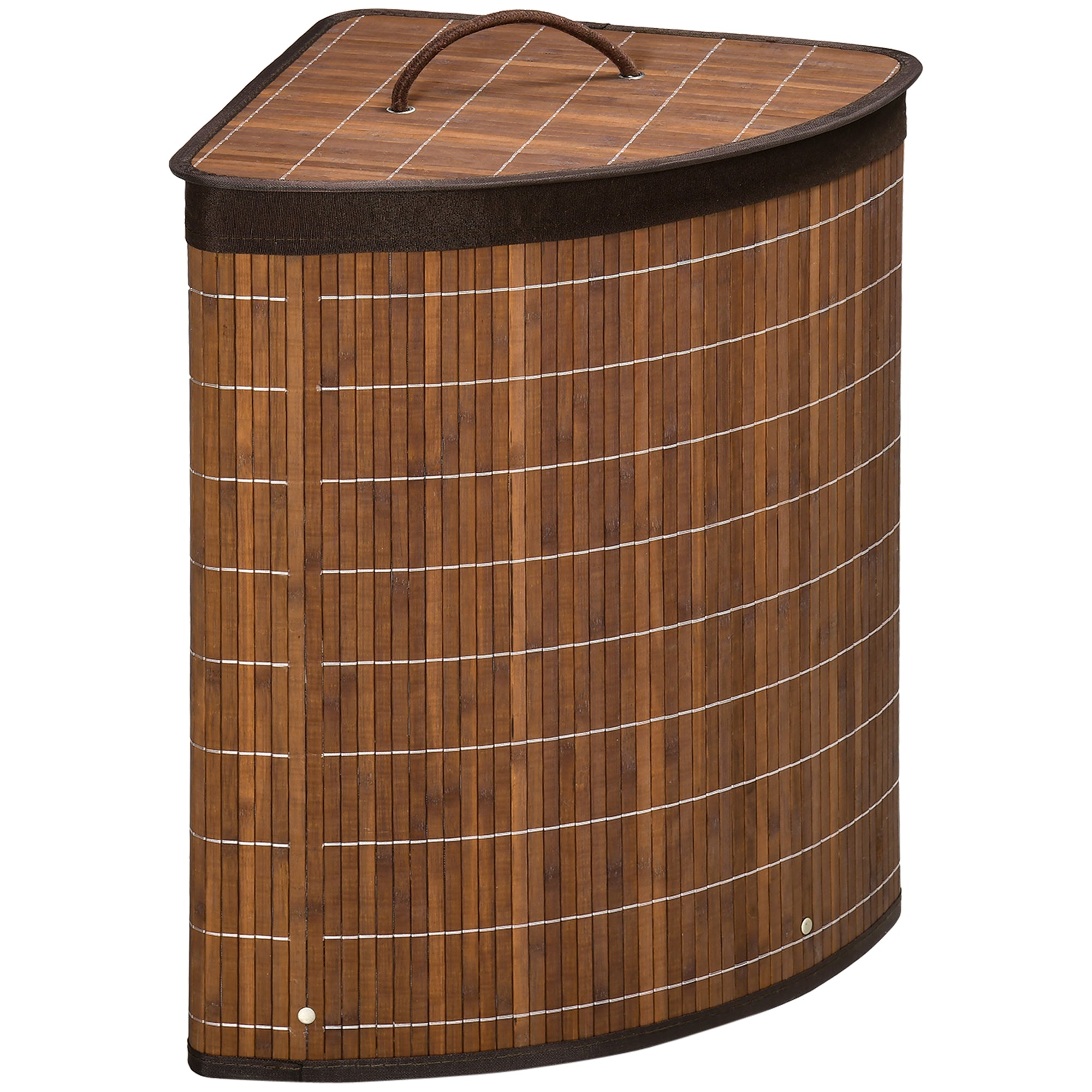 HOMCOM 55L Bamboo Corner Laundry Hamper with Lid, Brown