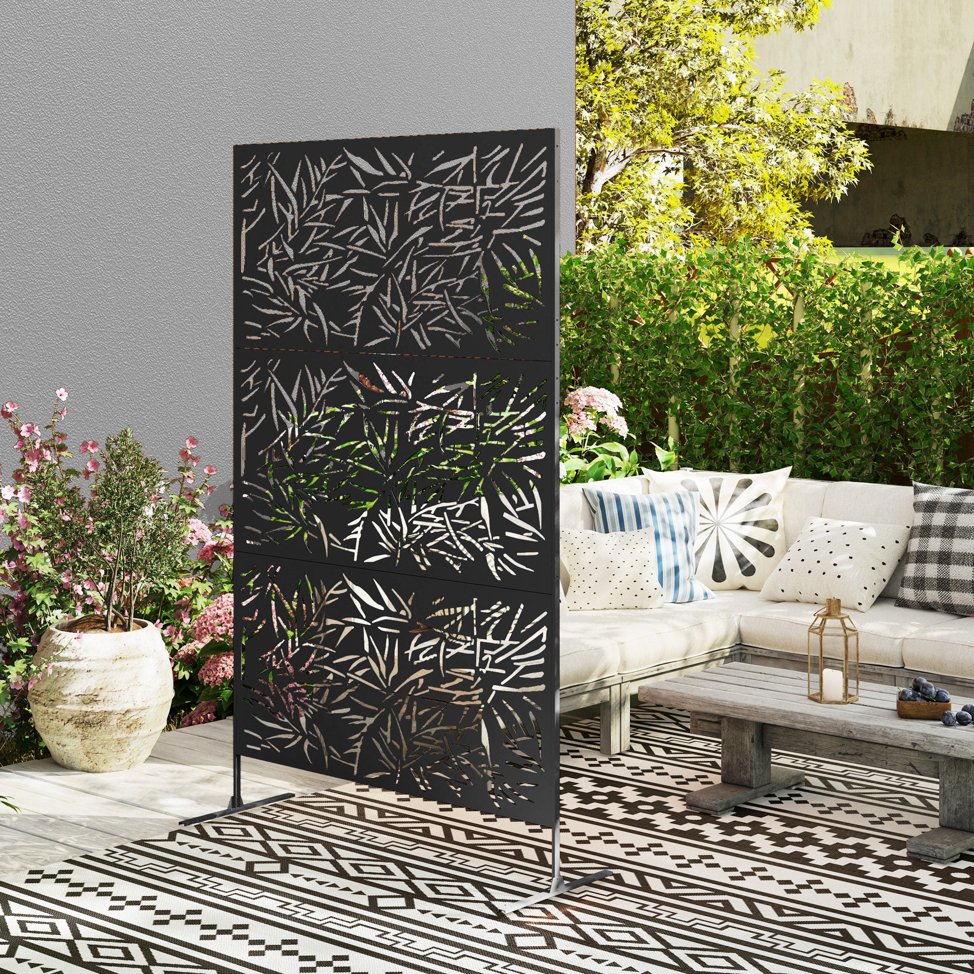 Outsunny Black Bamboo Outdoor Privacy Screen with Steel Frame