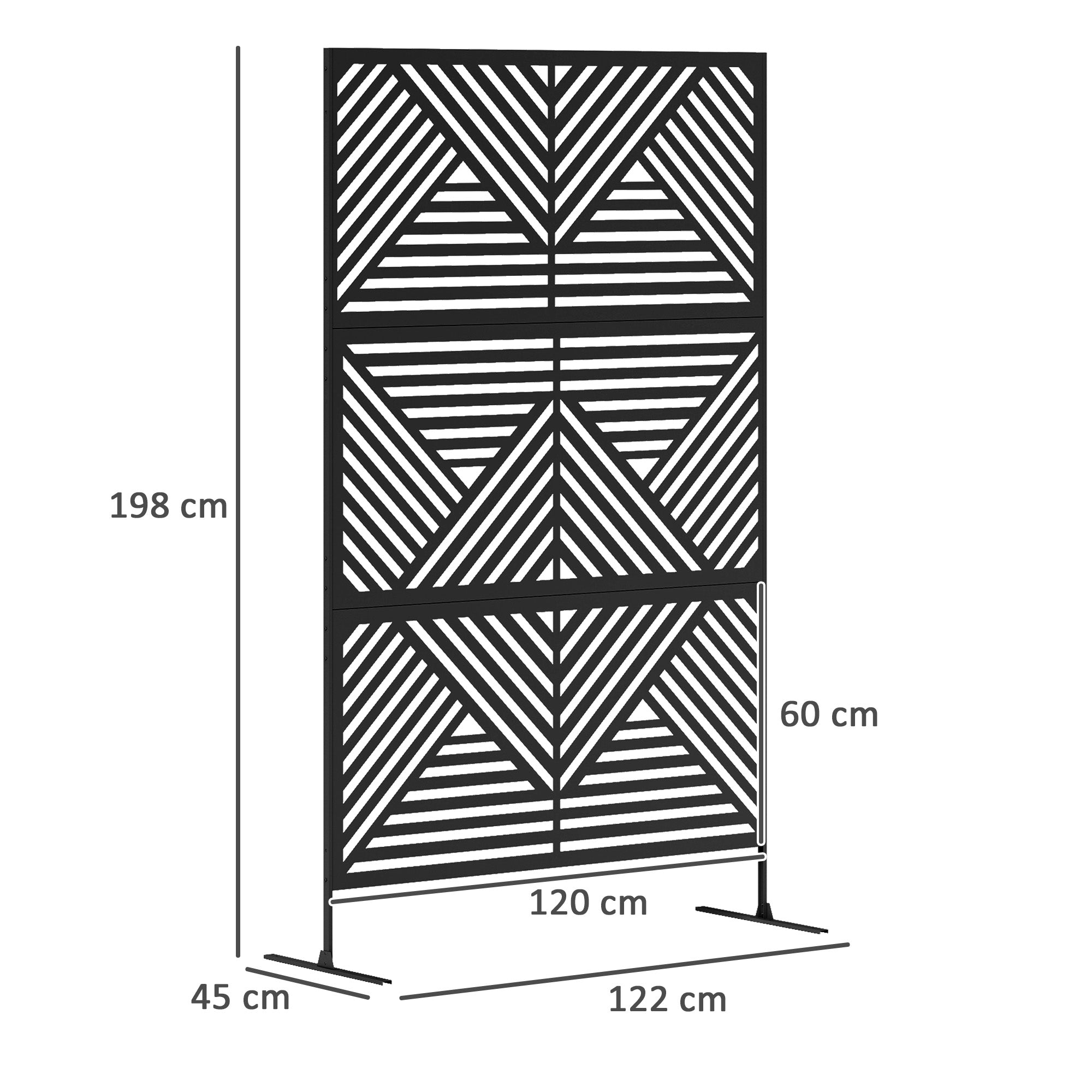 Outsunny Rhombus Black Steel Outdoor Divider Screen with Stand
