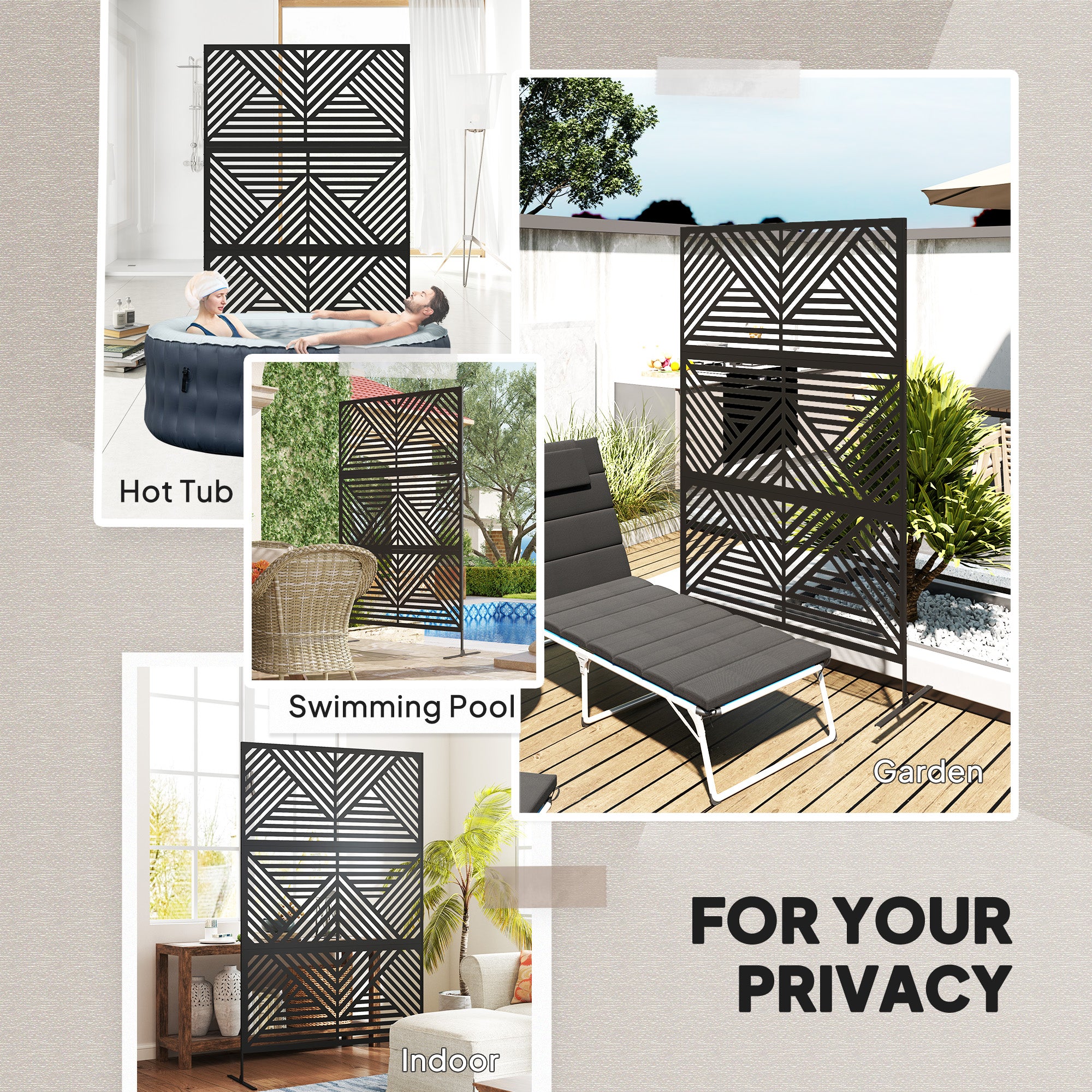 Outsunny Rhombus Black Steel Outdoor Divider Screen with Stand
