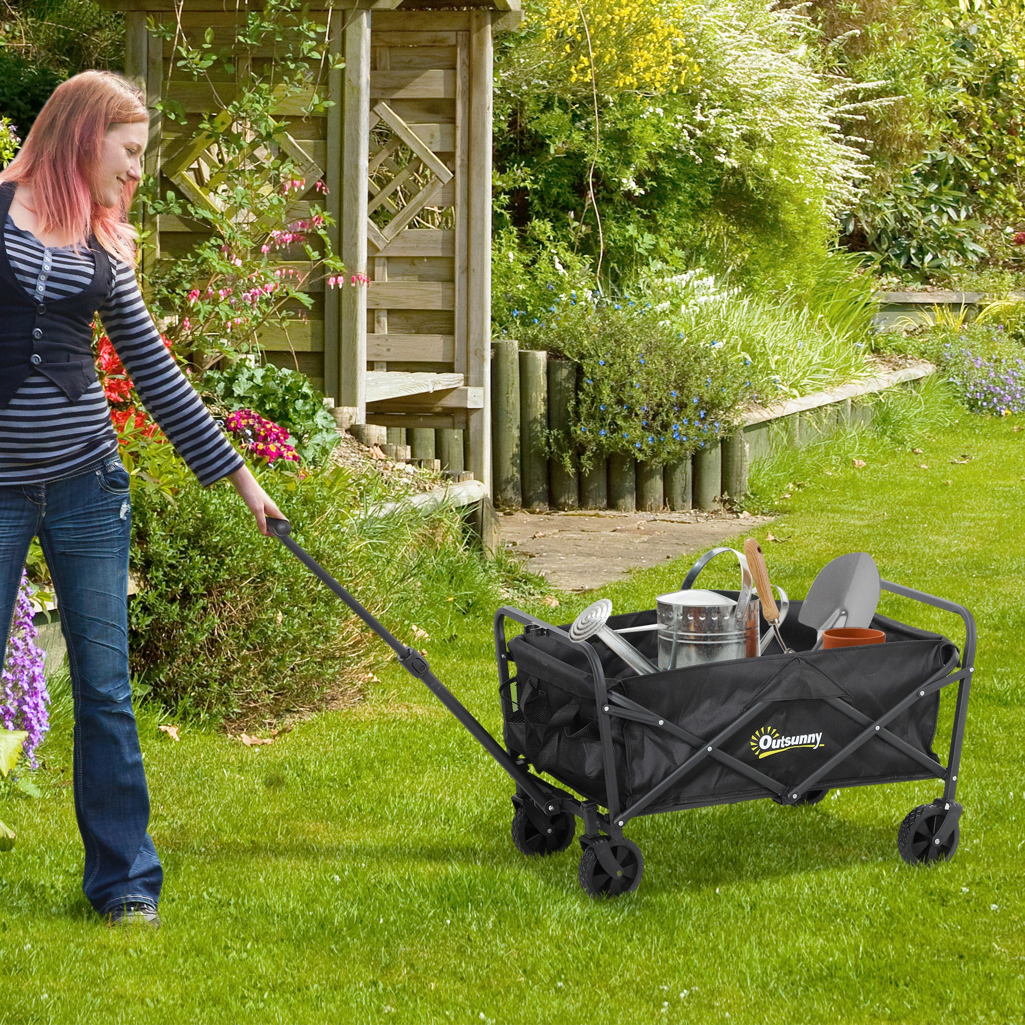 Outsunny 62L Folding Festival Trolley Cart, 120kg Capacity, Black