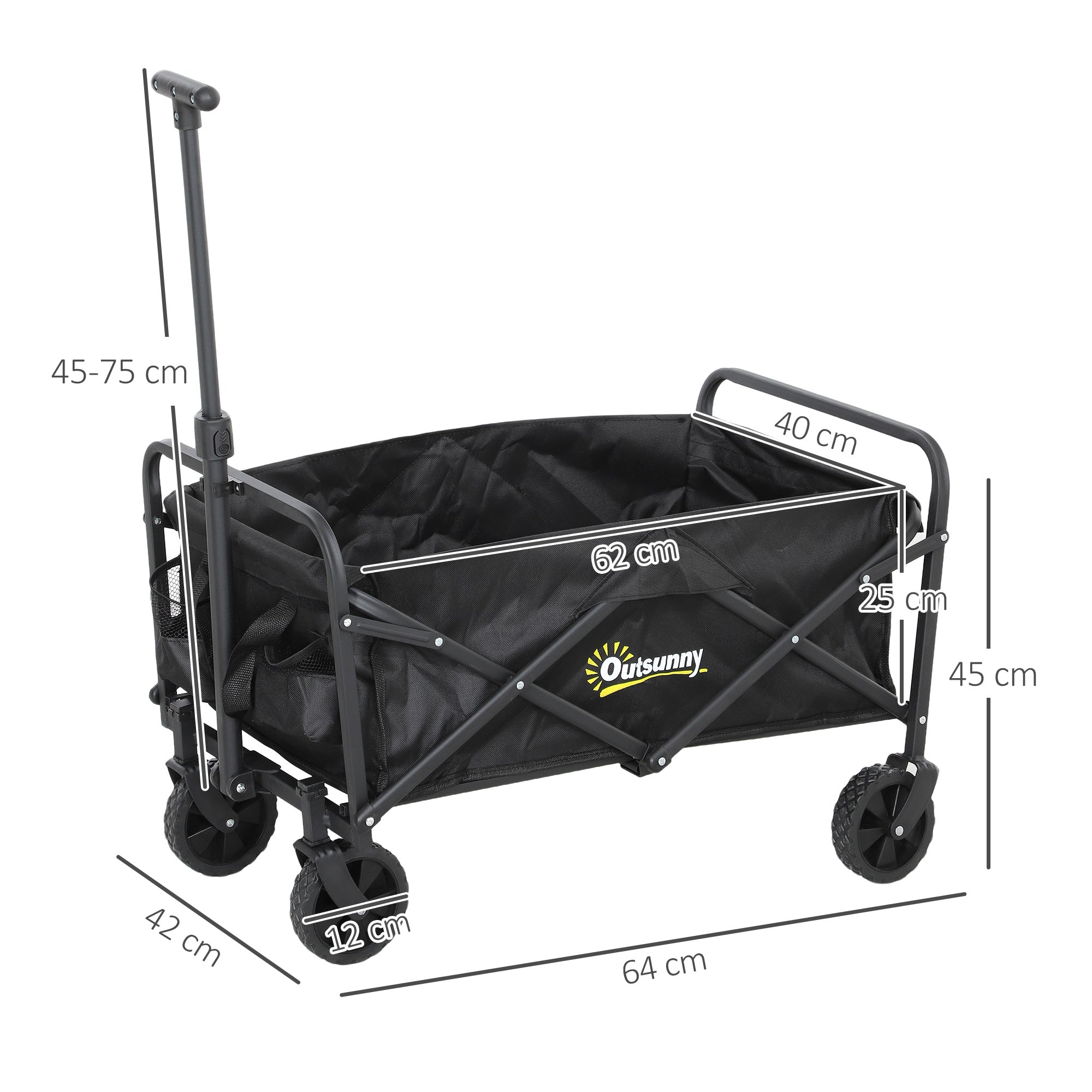 Outsunny 62L Folding Festival Trolley Cart, 120kg Capacity, Black