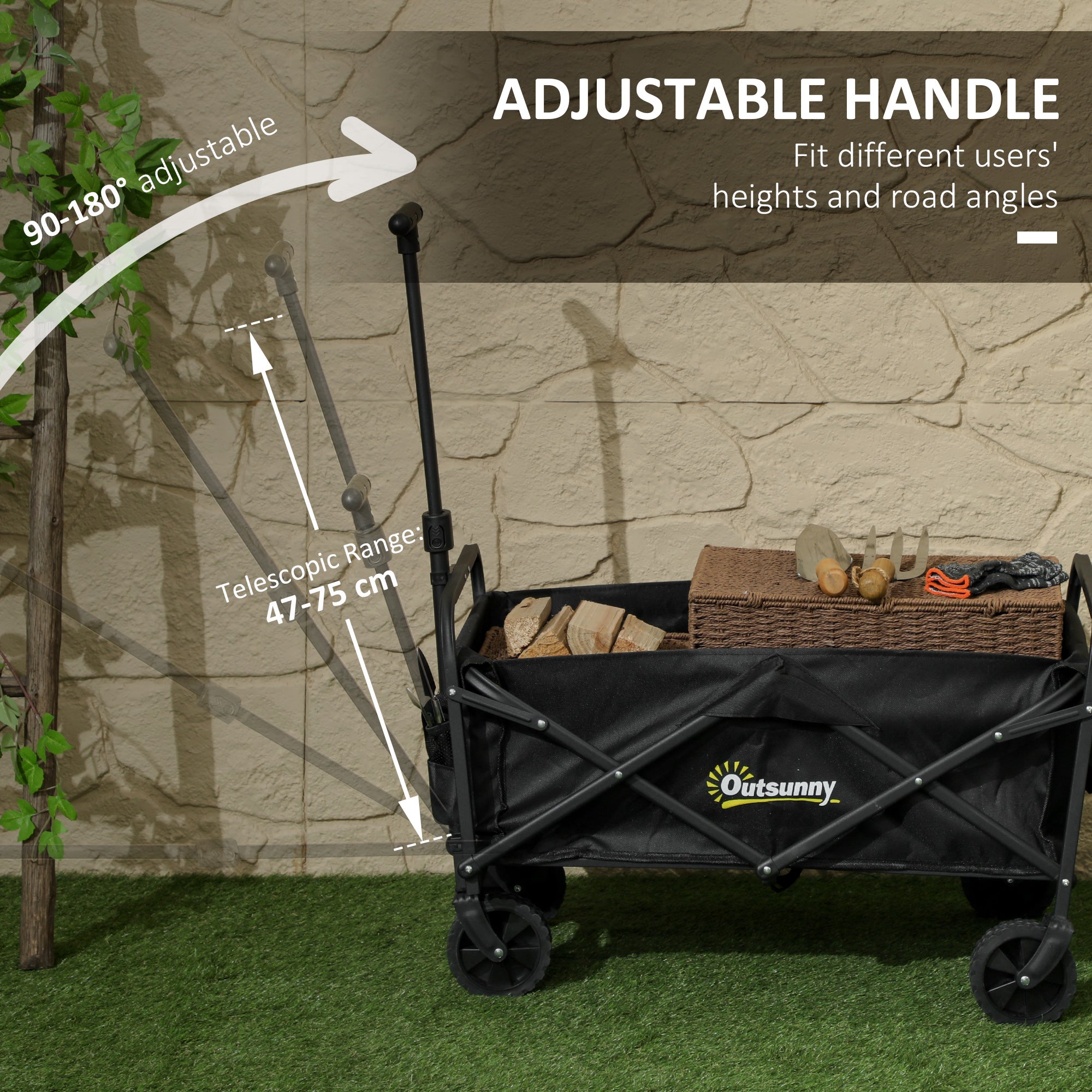 Outsunny 62L Folding Festival Trolley Cart, 120kg Capacity, Black