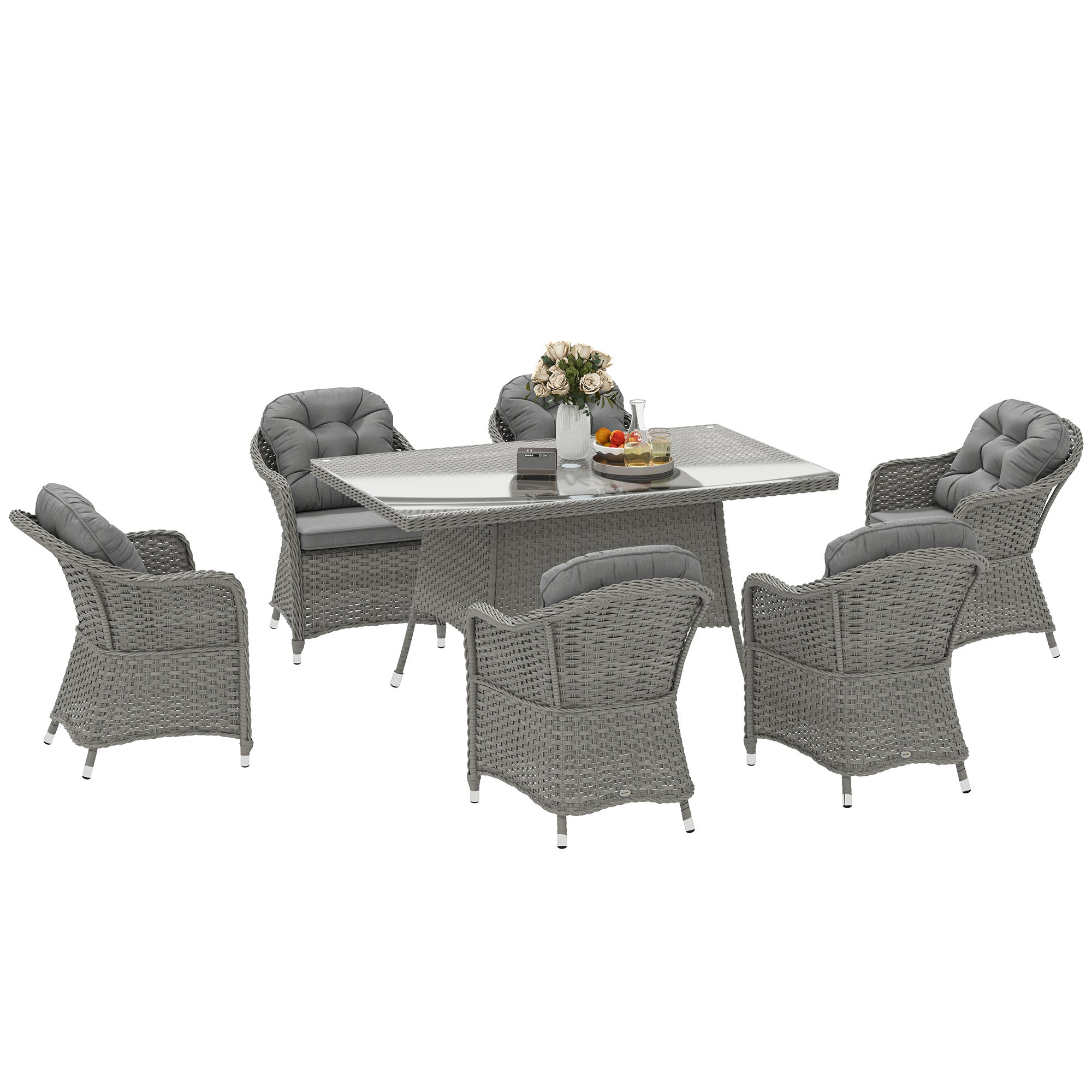 Outsunny 6-Seater Garden Dining Set with Cushions, Glass Table