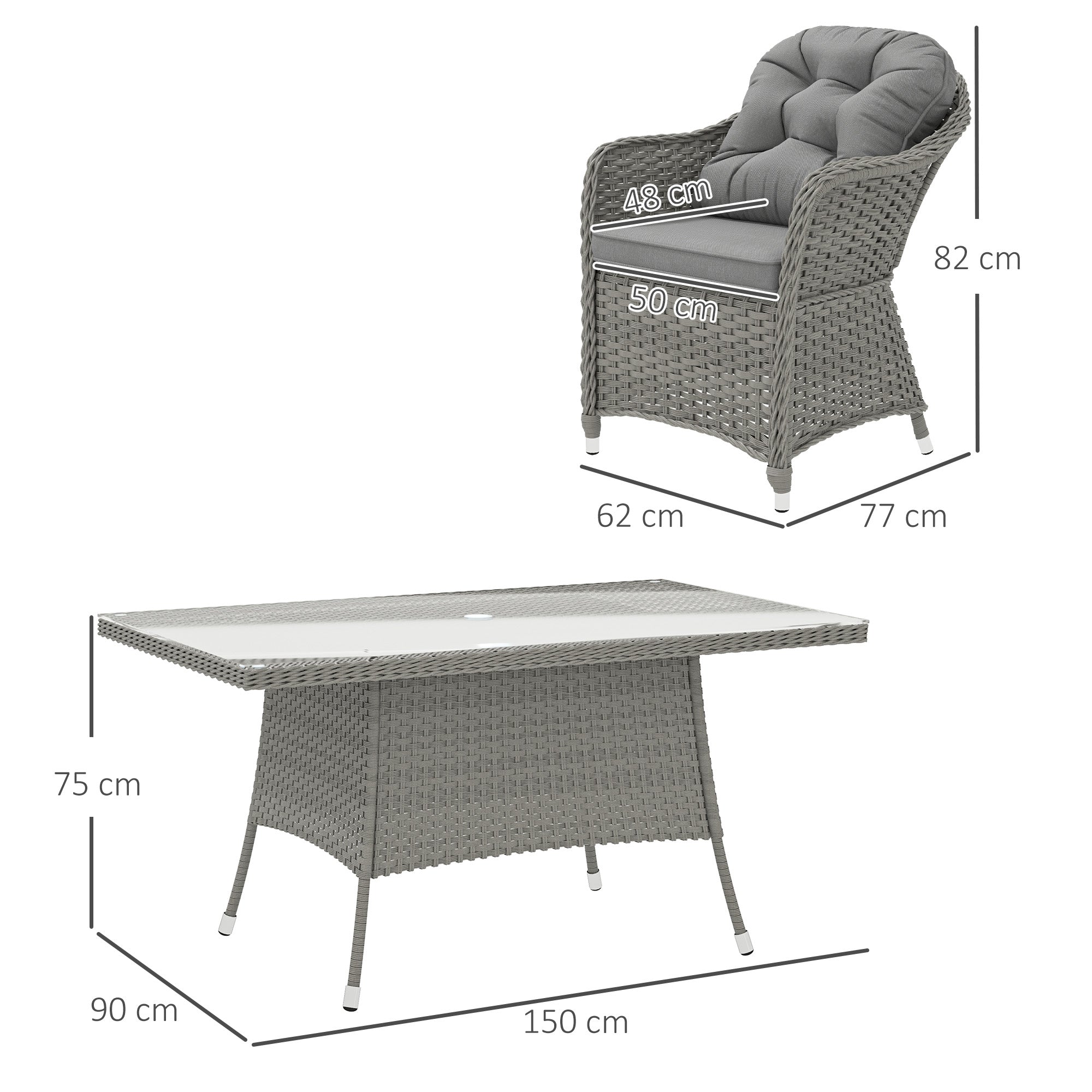 Outsunny 6-Seater Garden Dining Set with Cushions, Glass Table