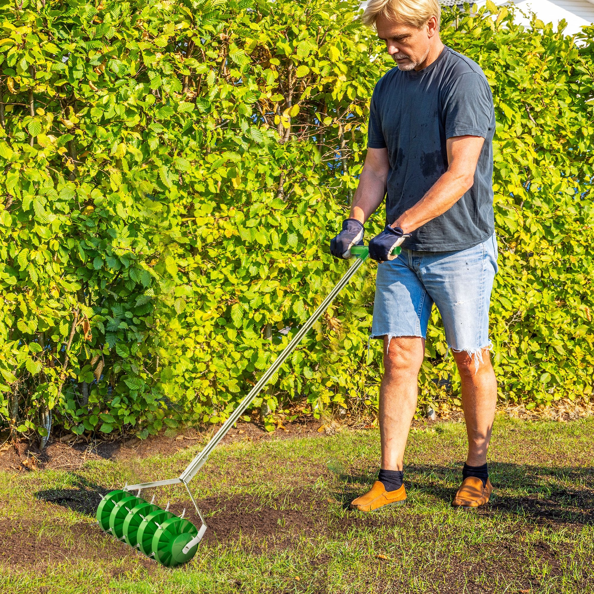 Outsunny 150mm Grass Spike Soil Aerator with 3-Piece Handle