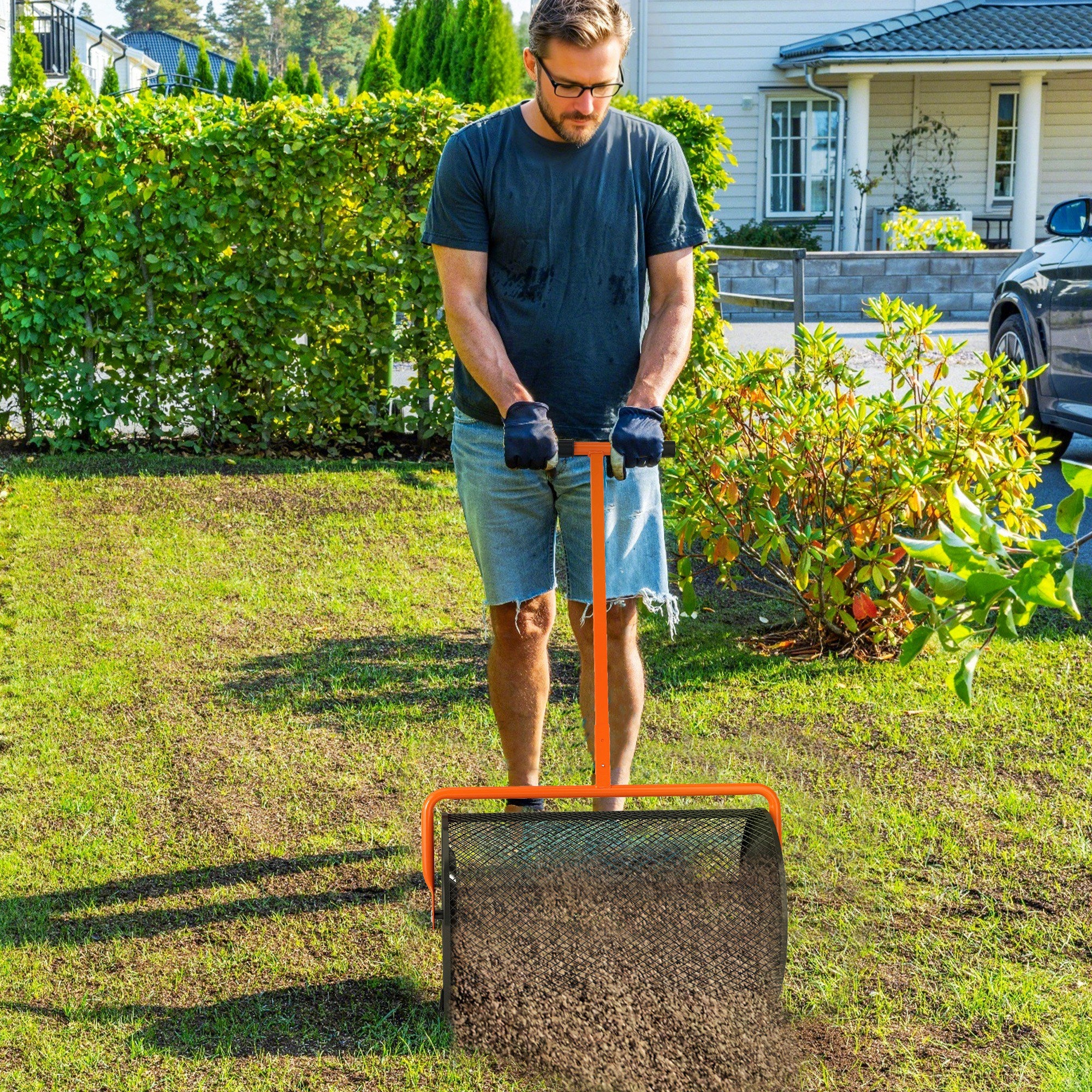Outsunny 24in 300L Compost Spreader with Adjustable Handle