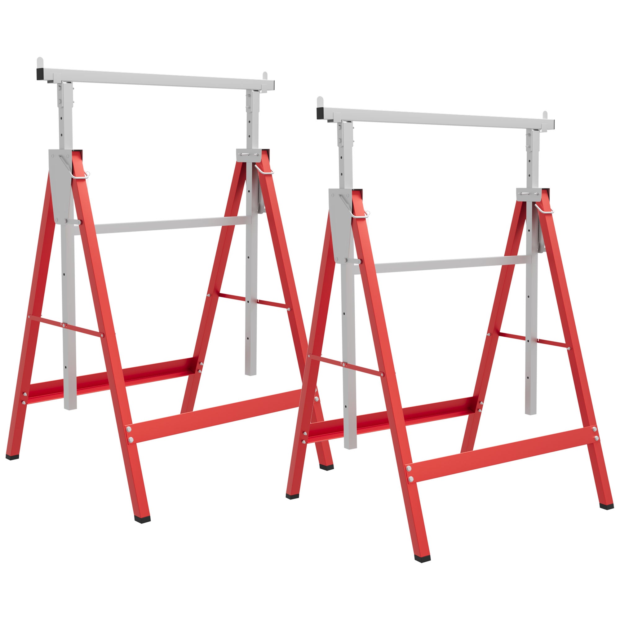 HOMCOM Set of 2 Adjustable Steel Saw Horses, Folding, Red