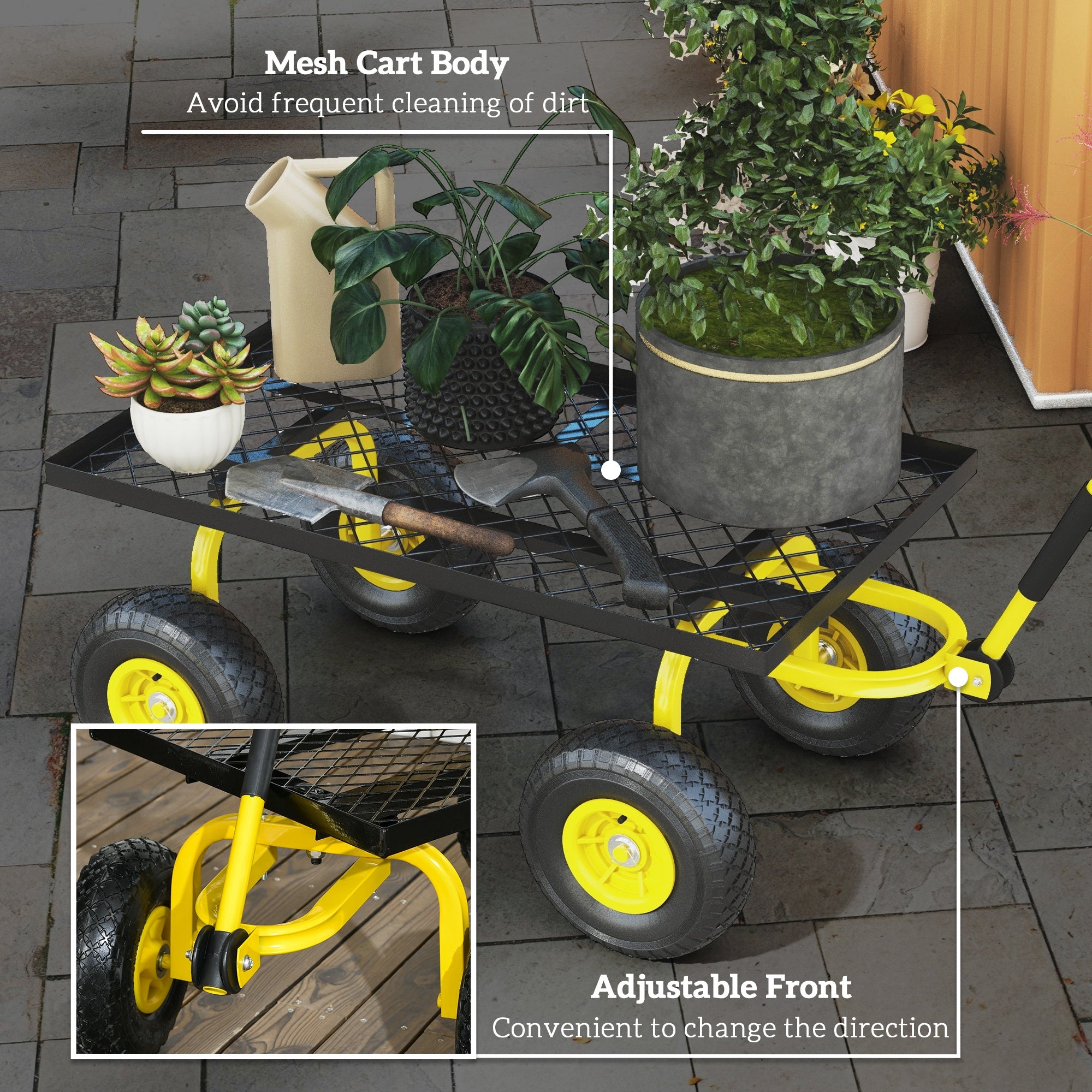 Outsunny Steel Garden Trolley Cart, 150kg, Pneumatic Wheels