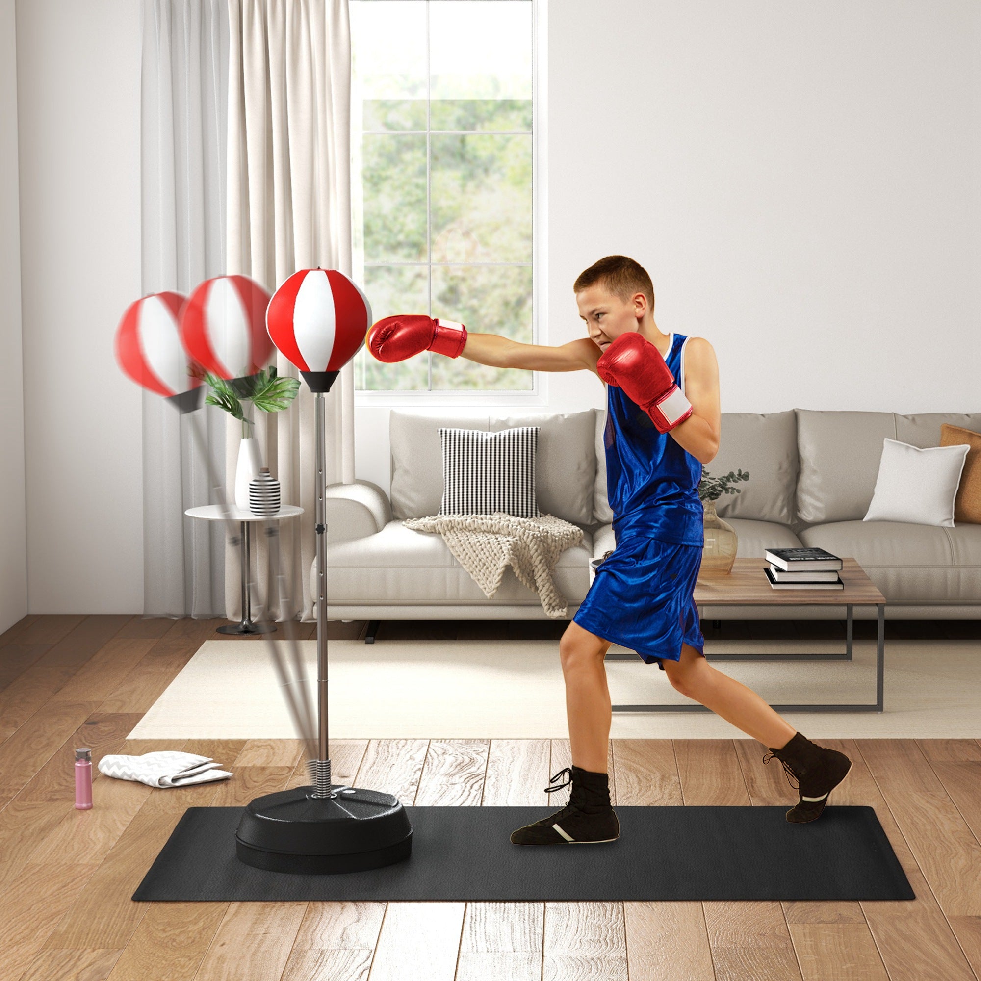 HOMCOM Adjustable Height Punching Bag with Stand Boxing Set, Red