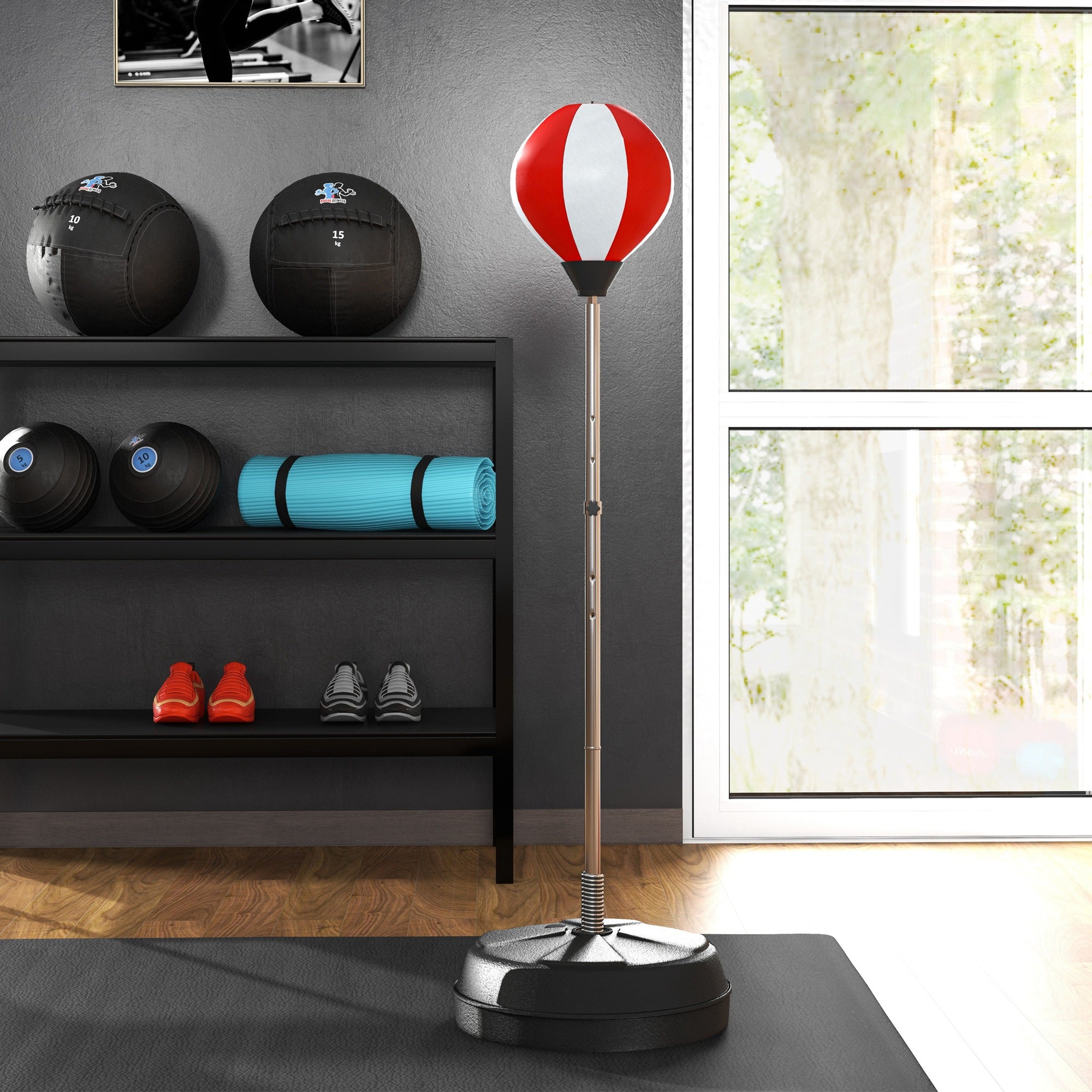 HOMCOM Adjustable Height Punching Bag with Stand Boxing Set, Red