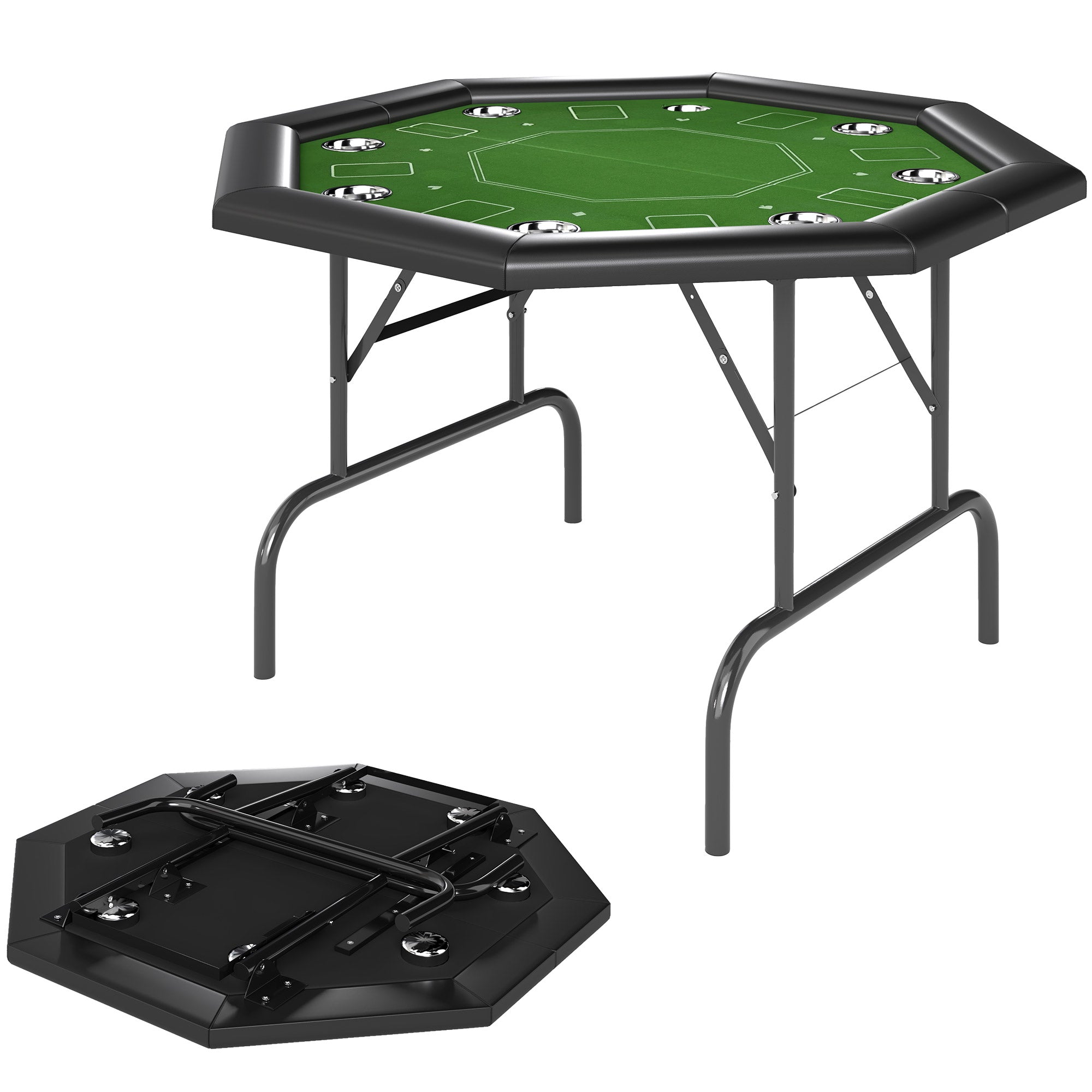 SPORTNOW 8-Player Foldable Green Poker Table with Cup Holders