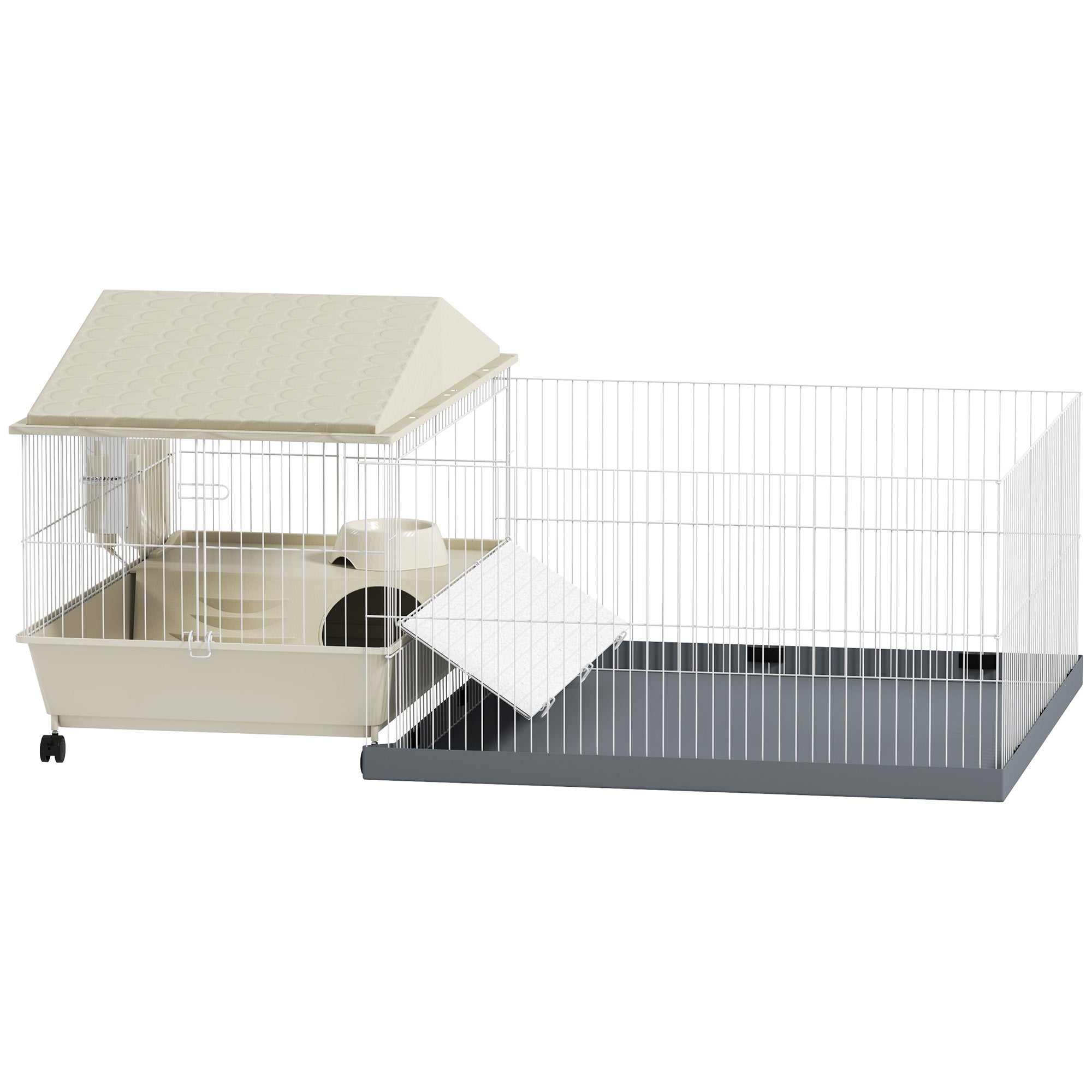 PawHut Guinea Pig & Hedgehog Cage with Removable Playpen, Beige