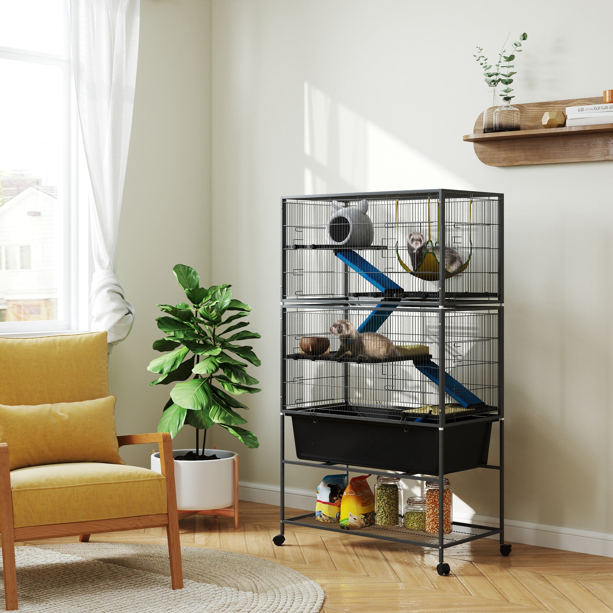 PawHut 5-Tier Rolling Small Animal Cage with Cloth-Covered Ramps